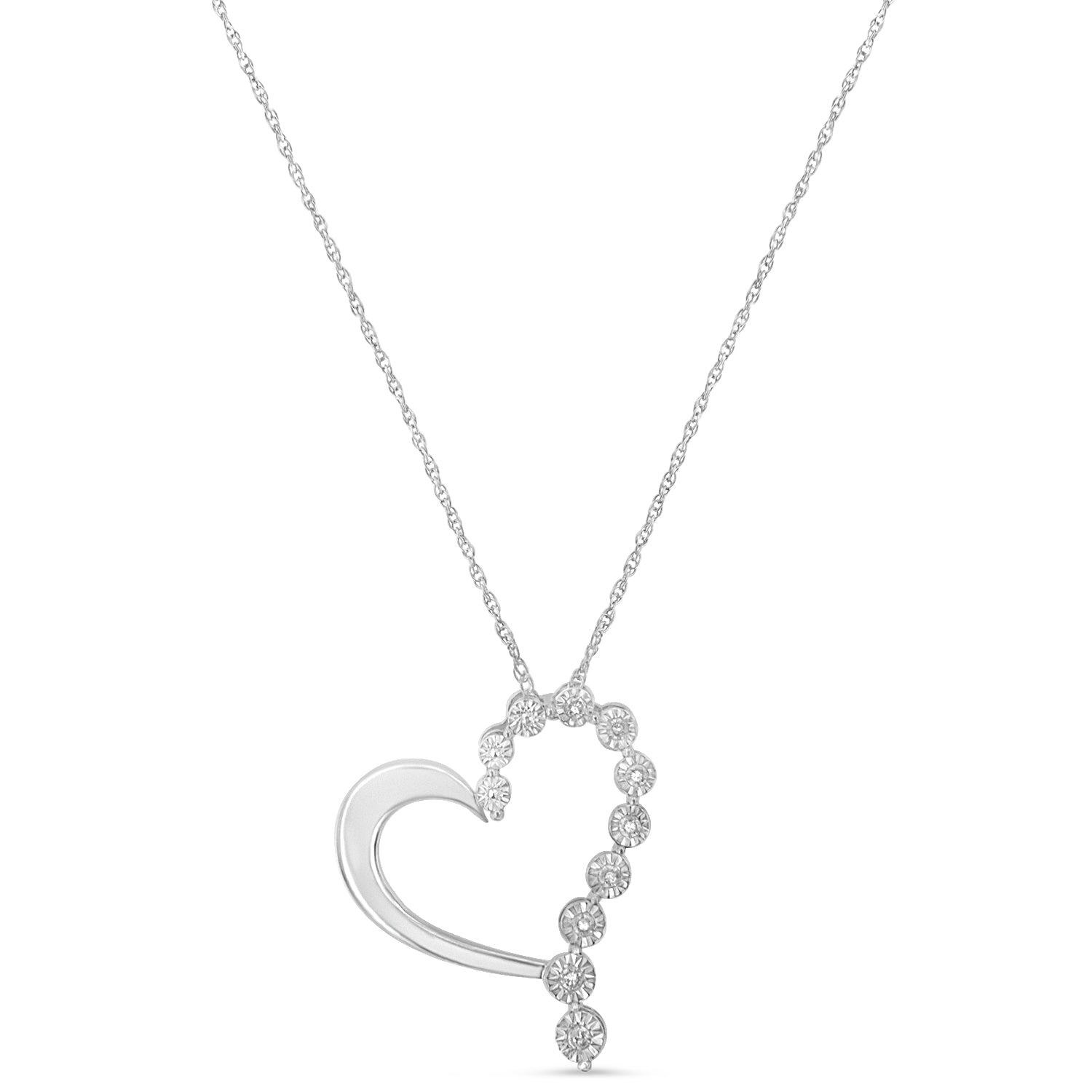 .925 Sterling Silver 1/10 Cttw Diamond Miracle-Set Open Heart 18" Pendant Necklace (H-I Color, I2-I3 Clarity) - LinkagejewelrydesignLinkagejewelrydesign