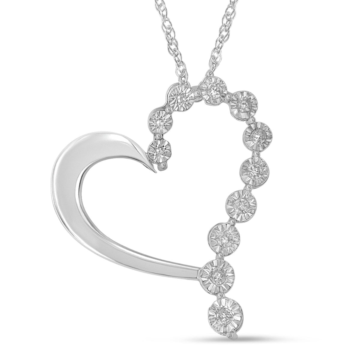 .925 Sterling Silver 1/10 Cttw Diamond Miracle-Set Open Heart 18&quot; Pendant Necklace (H-I Color, I2-I3 Clarity) - LinkagejewelrydesignLinkagejewelrydesign