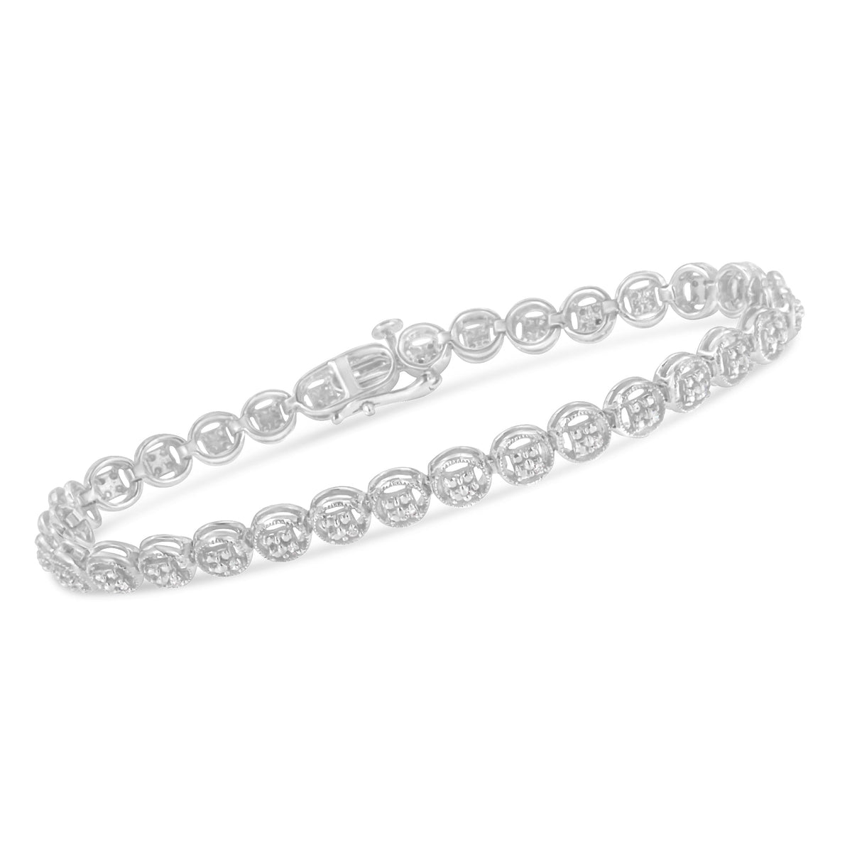 .925 Sterling Silver 1/10 Cttw Diamond Open Circle Wheel Link 7&quot; Tennis Bracelet (I-J Color, I2-I3 Clarity) - LinkagejewelrydesignLinkagejewelrydesign