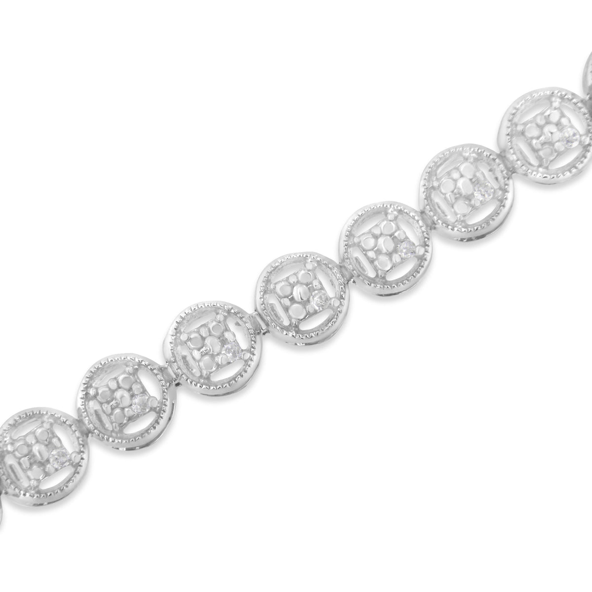 .925 Sterling Silver 1/10 Cttw Diamond Open Circle Wheel Link 7&quot; Tennis Bracelet (I-J Color, I2-I3 Clarity) - LinkagejewelrydesignLinkagejewelrydesign