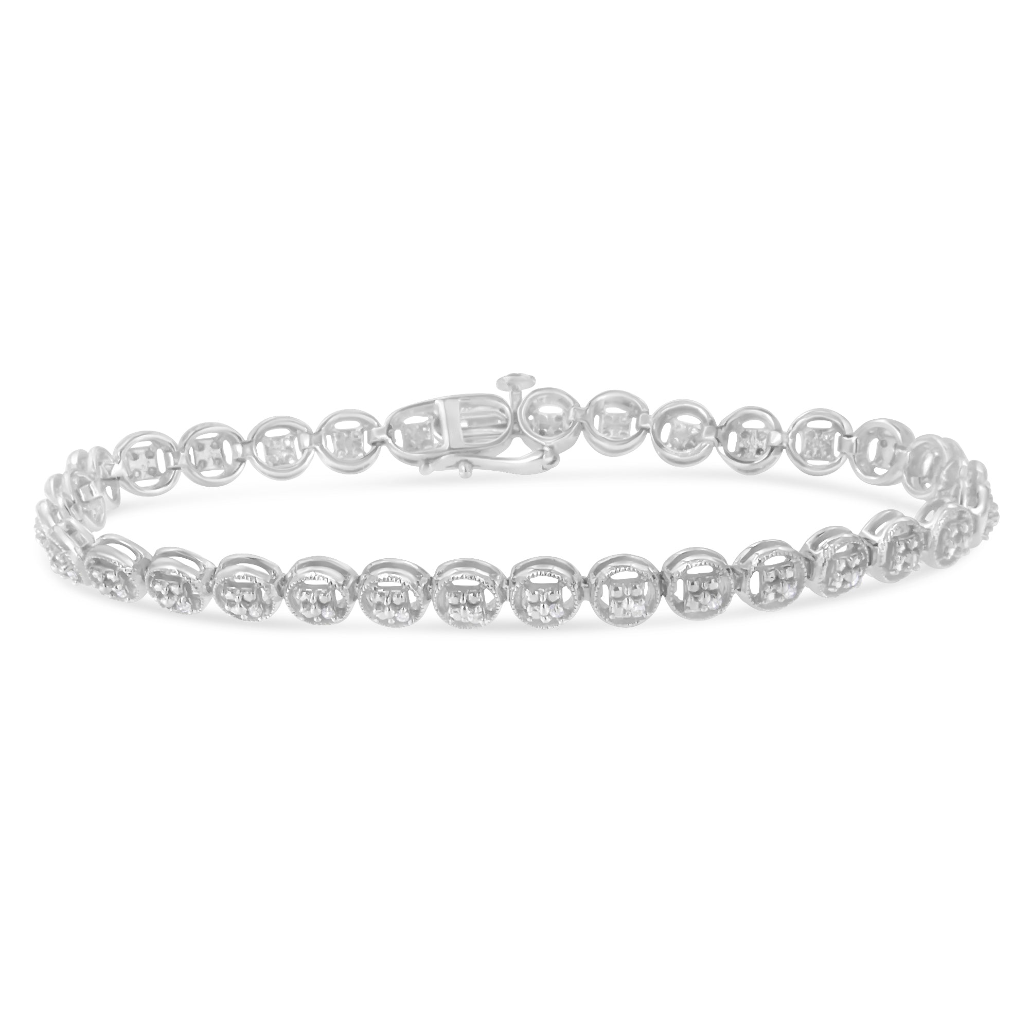 .925 Sterling Silver 1/10 Cttw Diamond Open Circle Wheel Link 7" Tennis Bracelet (I-J Color, I2-I3 Clarity) - LinkagejewelrydesignLinkagejewelrydesign