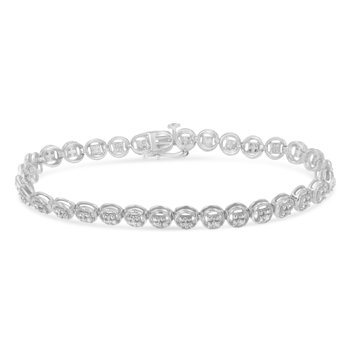 .925 Sterling Silver 1/10 Cttw Diamond Open Circle Wheel Link 7&quot; Tennis Bracelet (I-J Color, I2-I3 Clarity) - LinkagejewelrydesignLinkagejewelrydesign