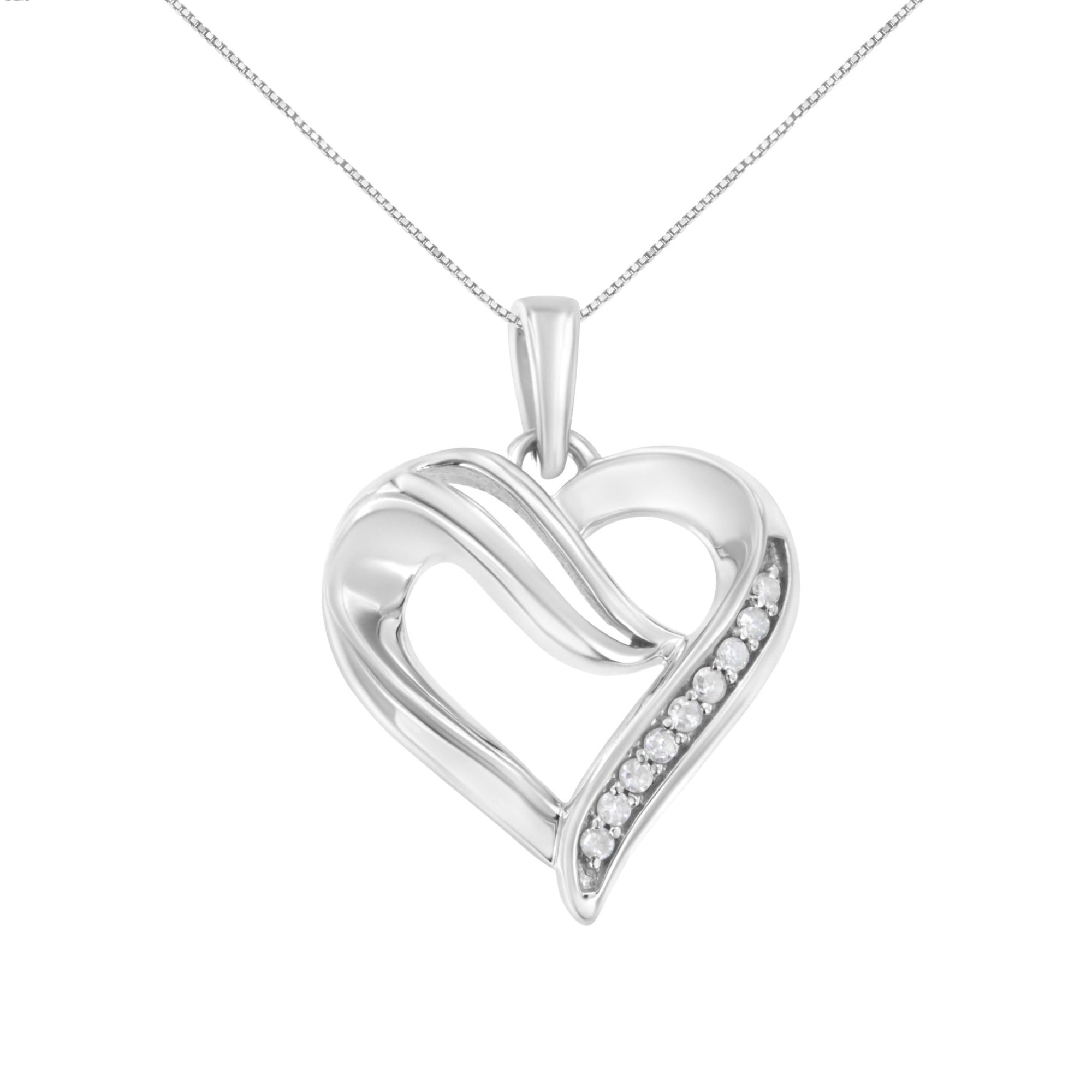 .925 Sterling Silver 1/10 Cttw Diamond Open Heart 18" Pendant Necklace (I-J Color, I2-I3 Clarity) - LinkagejewelrydesignLinkagejewelrydesign