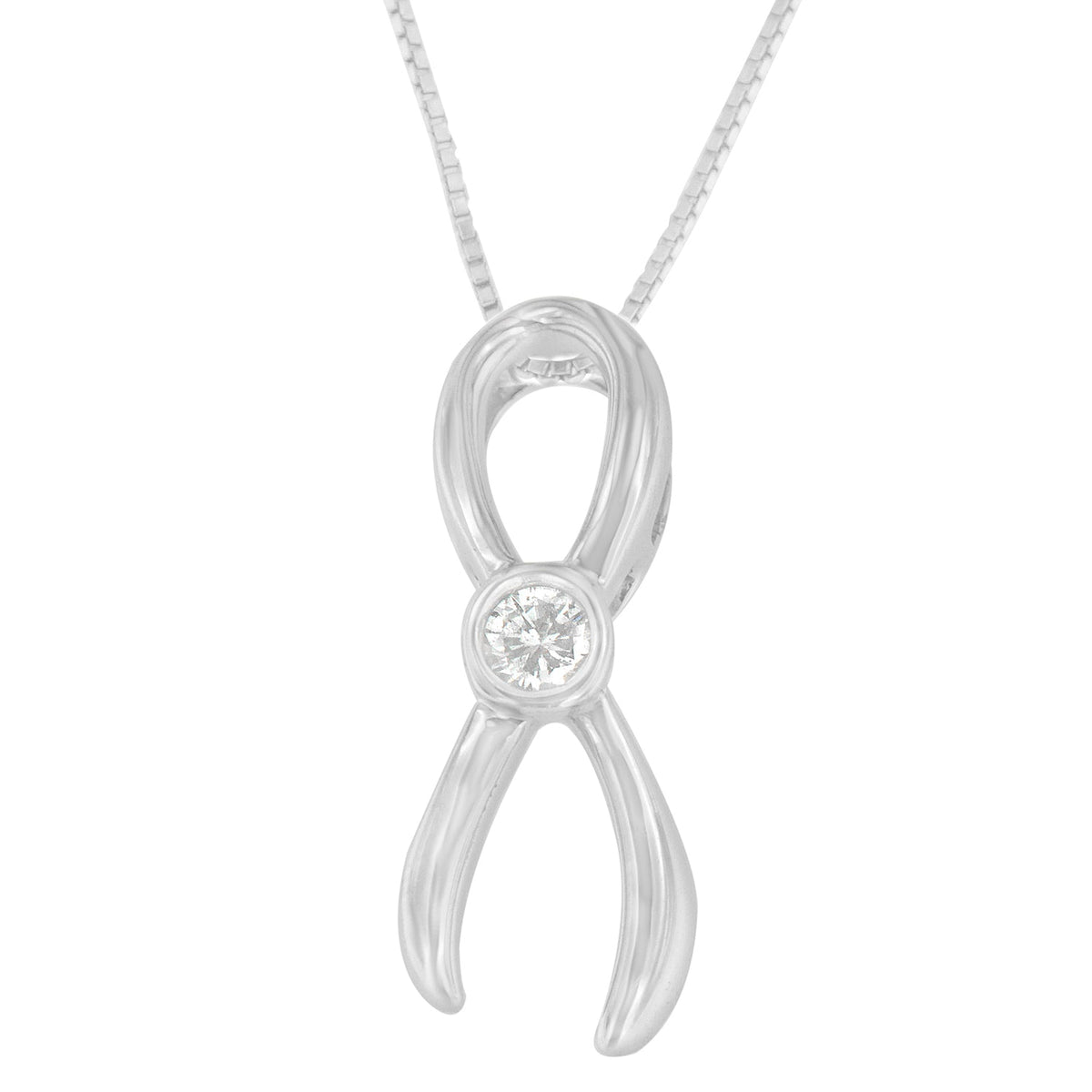 .925 Sterling Silver 1/10 cttw Diamond Ribbon Pendant Necklace (H-I, I1-I2) - LinkagejewelrydesignLinkagejewelrydesign