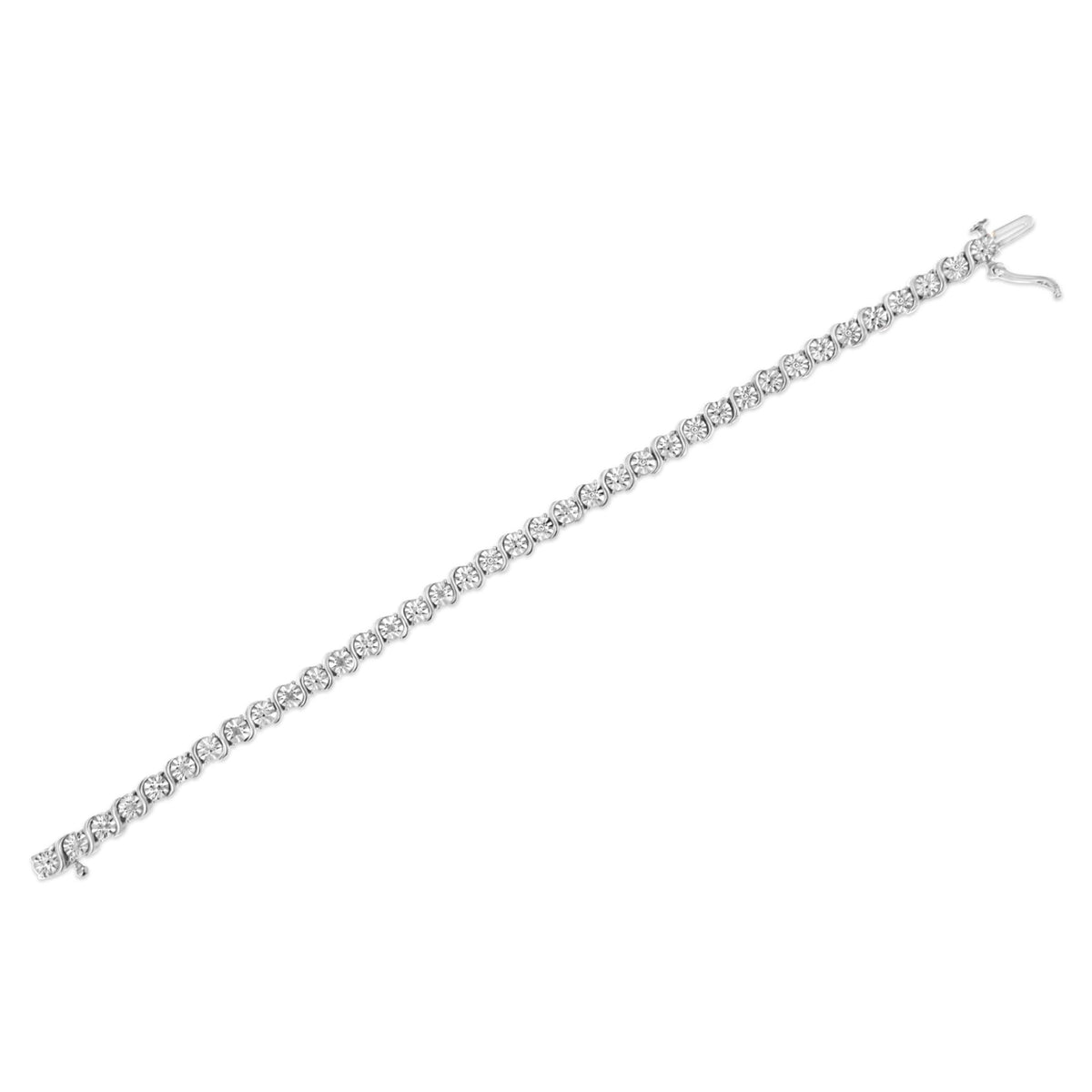 .925 Sterling Silver 1/10 Cttw Diamond Round Miracle Plate and &quot;S&quot; Link Tennis Bracelet (I-J Color, I2- I3 Clarity) - 7&quot; - LinkagejewelrydesignLinkagejewelrydesign