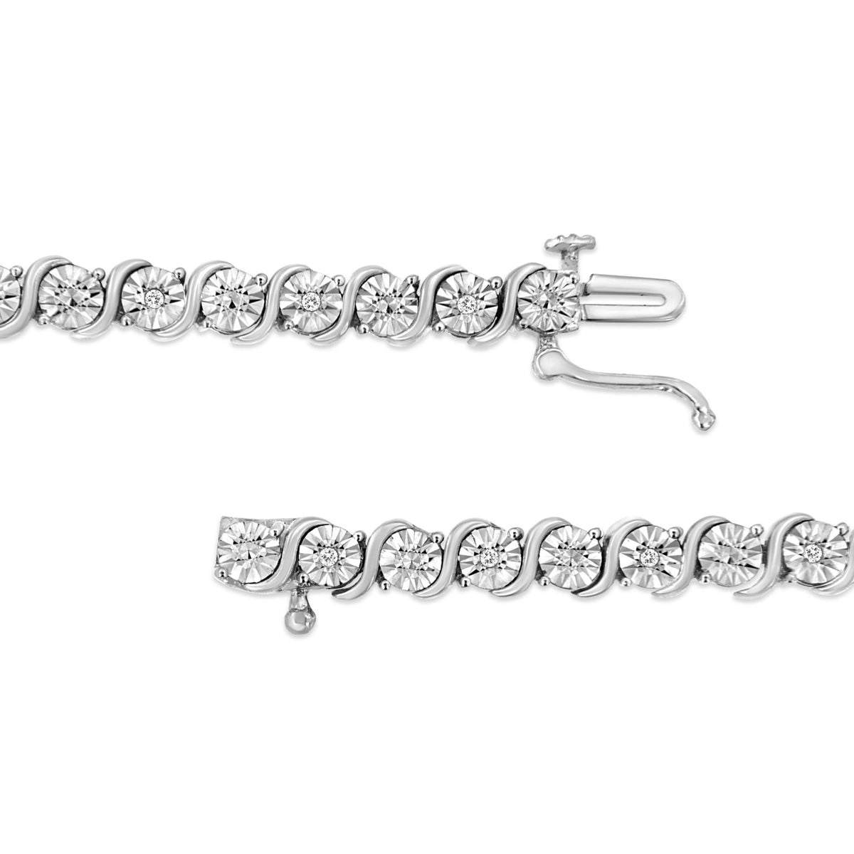.925 Sterling Silver 1/10 Cttw Diamond Round Miracle Plate and &quot;S&quot; Link Tennis Bracelet (I-J Color, I2- I3 Clarity) - 7&quot; - LinkagejewelrydesignLinkagejewelrydesign