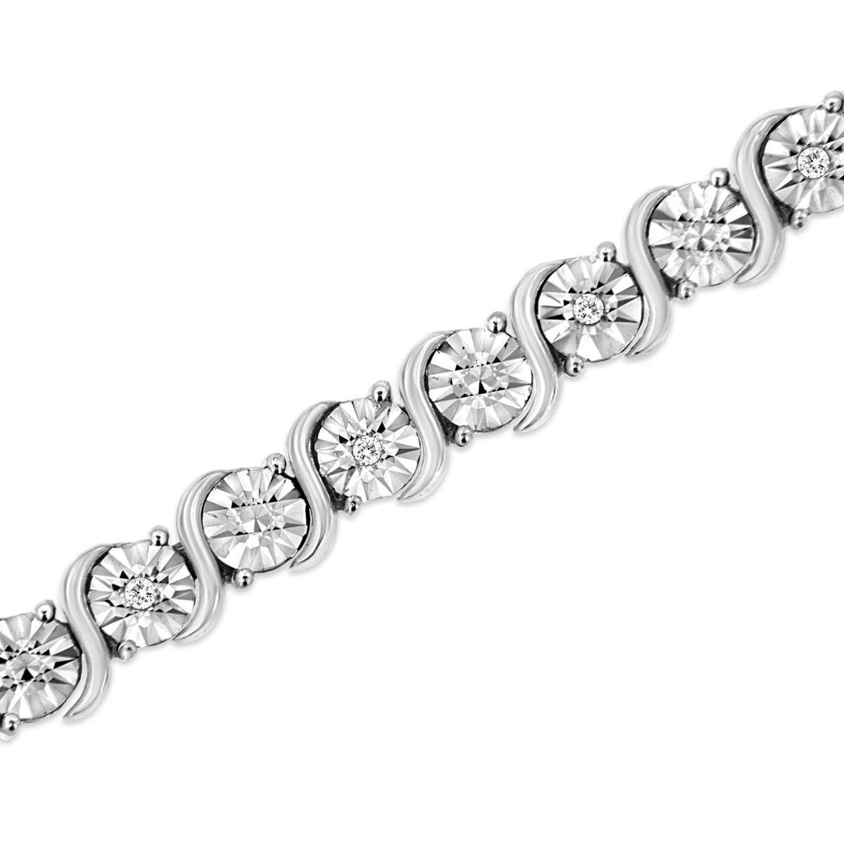 .925 Sterling Silver 1/10 Cttw Diamond Round Miracle Plate and &quot;S&quot; Link Tennis Bracelet (I-J Color, I2- I3 Clarity) - 7&quot; - LinkagejewelrydesignLinkagejewelrydesign