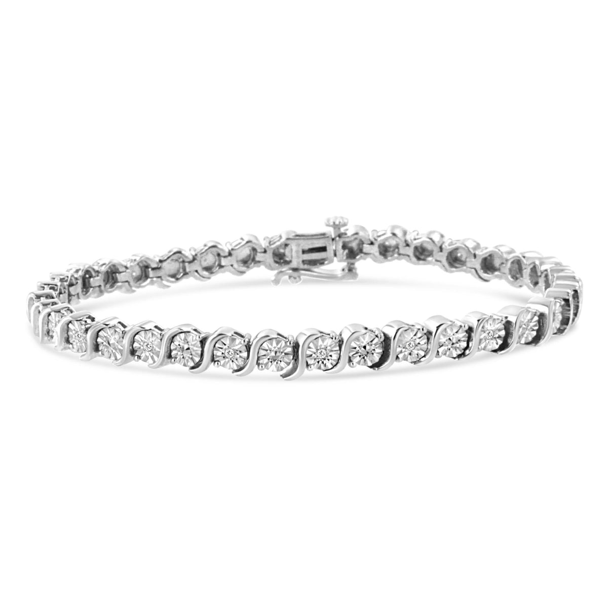.925 Sterling Silver 1/10 Cttw Diamond Round Miracle Plate and &quot;S&quot; Link Tennis Bracelet (I-J Color, I2- I3 Clarity) - 7&quot; - LinkagejewelrydesignLinkagejewelrydesign