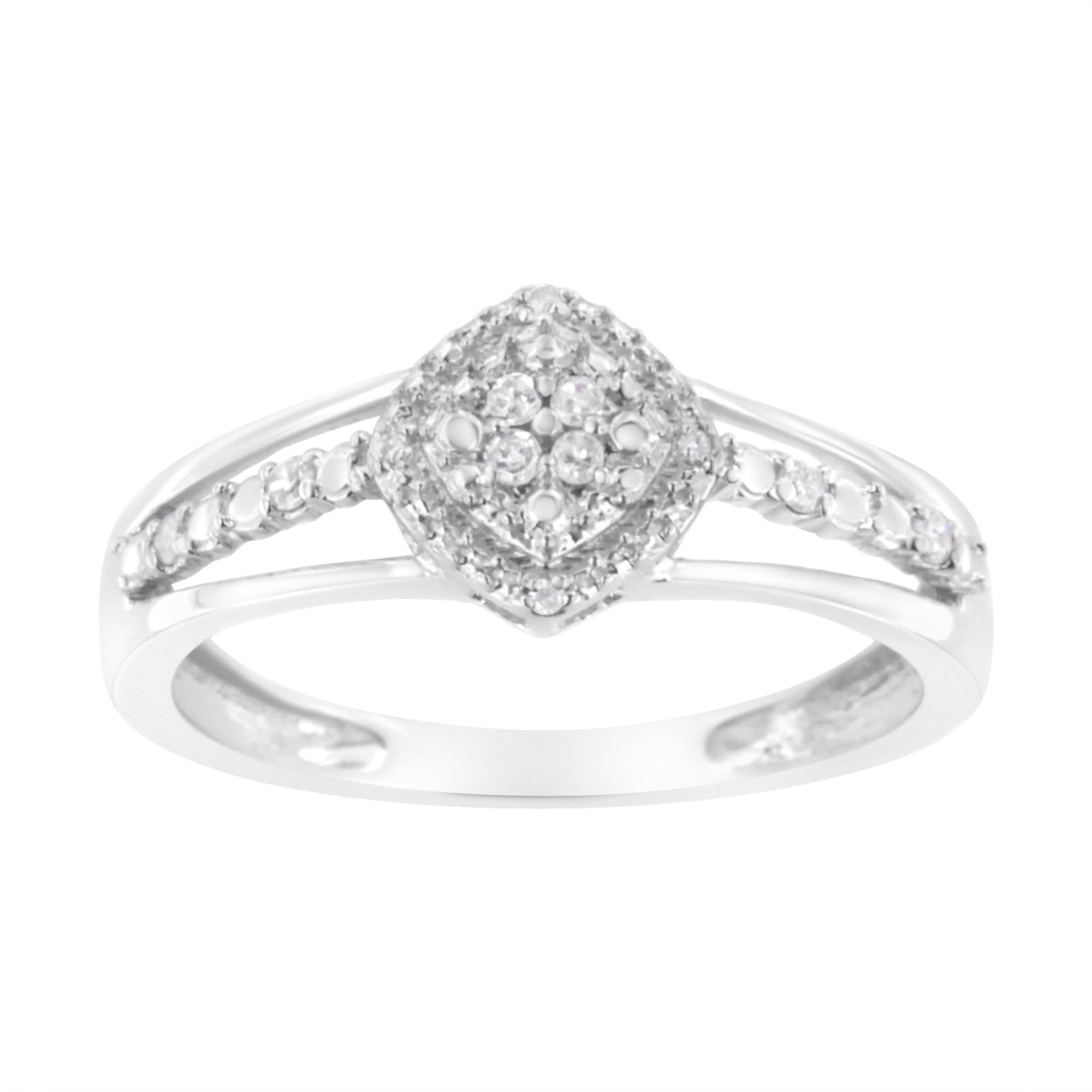.925 Sterling Silver 1/10 Cttw Diamond Split Shank Promise Cocktail Ring (I-J Color, I1-I2 Clarity) - Size 7 - LinkagejewelrydesignLinkagejewelrydesign