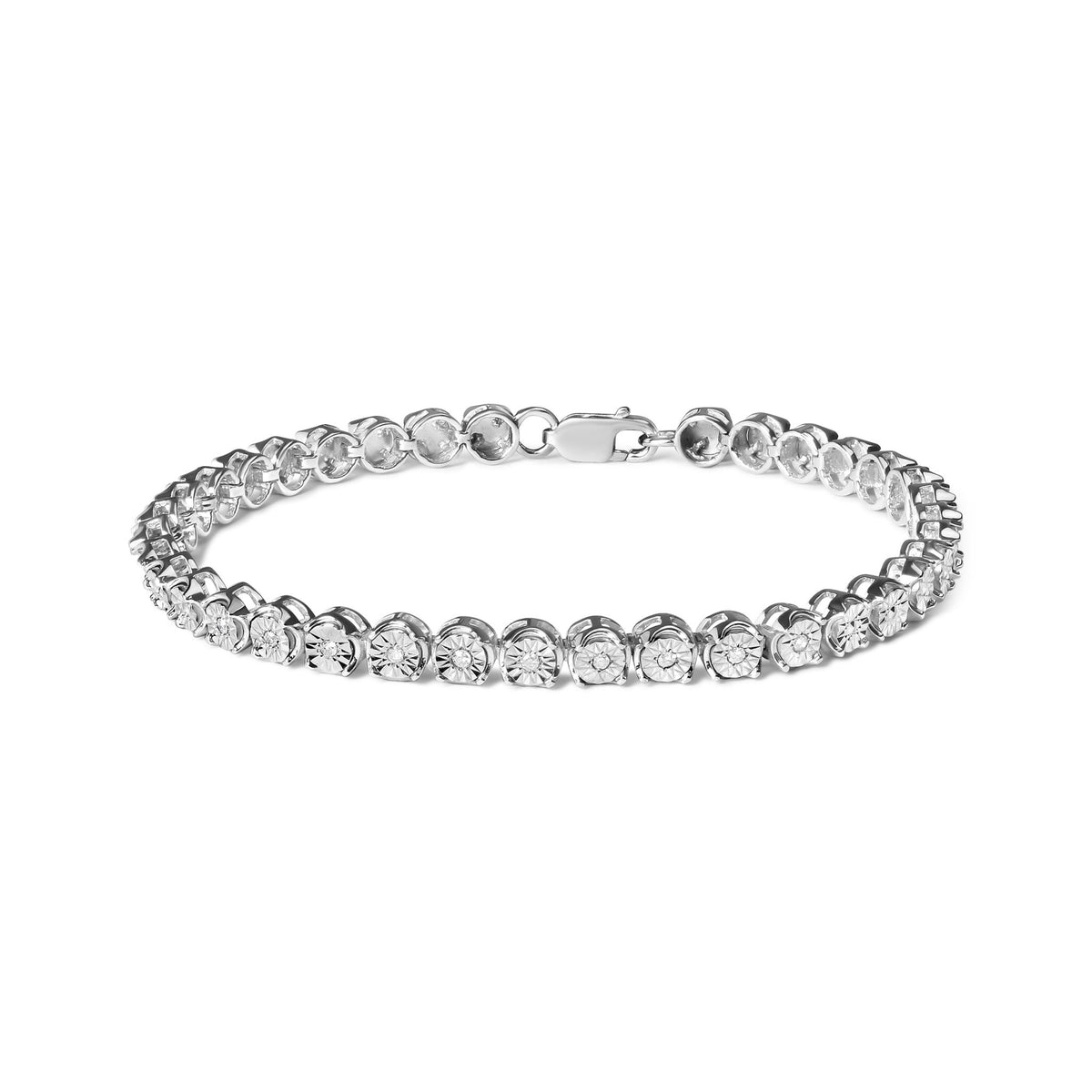 .925 Sterling Silver 1/10 Cttw Miracle Set Diamond and Bead Link 7.25&quot; Tennis Bracelet (I-J Color, I2-I3 Clarity) - LinkagejewelrydesignLinkagejewelrydesign