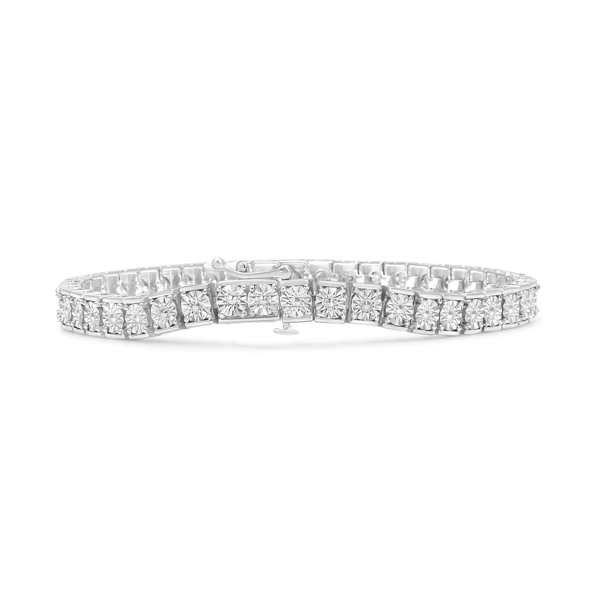 .925 Sterling Silver 1/10 Cttw Miracle Set Diamond and Beaded Tennis Link Bracelet (I-J Color, I2-I3 Clarity) - 7.25&quot; Inches - LinkagejewelrydesignLinkagejewelrydesign