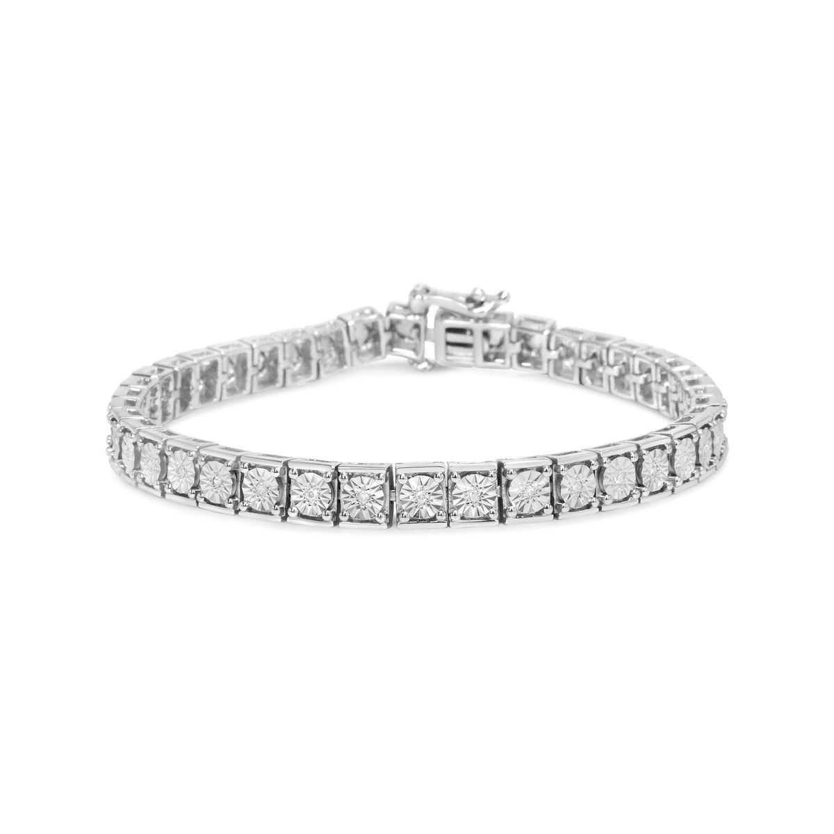 .925 Sterling Silver 1/10 Cttw Miracle Set Diamond and Beaded Tennis Link Bracelet (I-J Color, I2-I3 Clarity) - 7.25&quot; Inches - LinkagejewelrydesignLinkagejewelrydesign