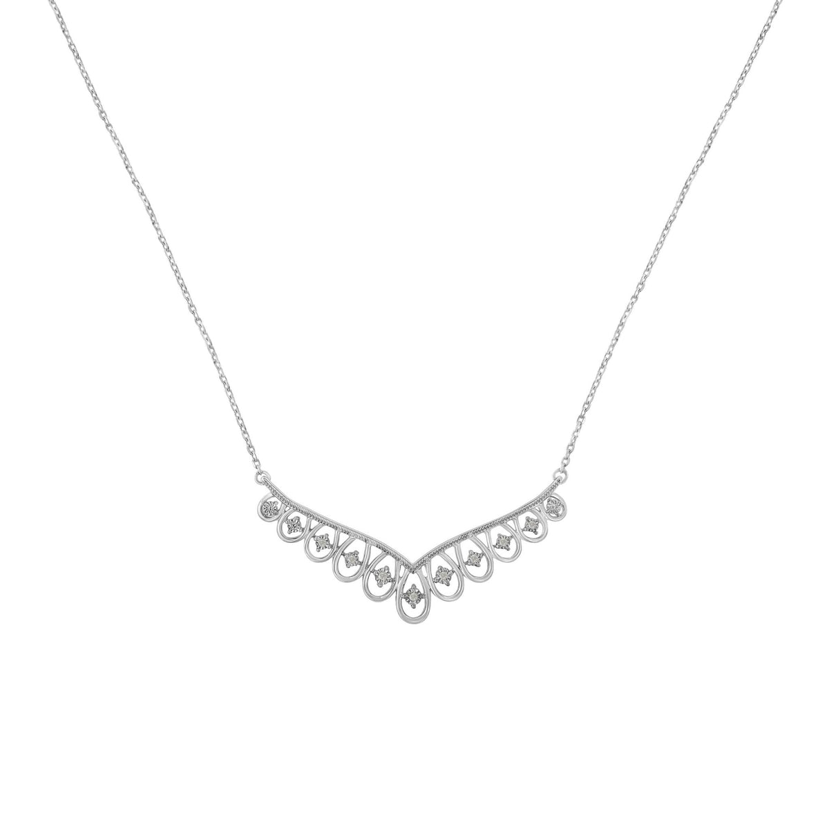 .925 Sterling Silver 1/10 cttw Miracle-Set Diamond Chandelier Style 18&quot; Necklace (I-J Color, I3 Clarity) - LinkagejewelrydesignLinkagejewelrydesign