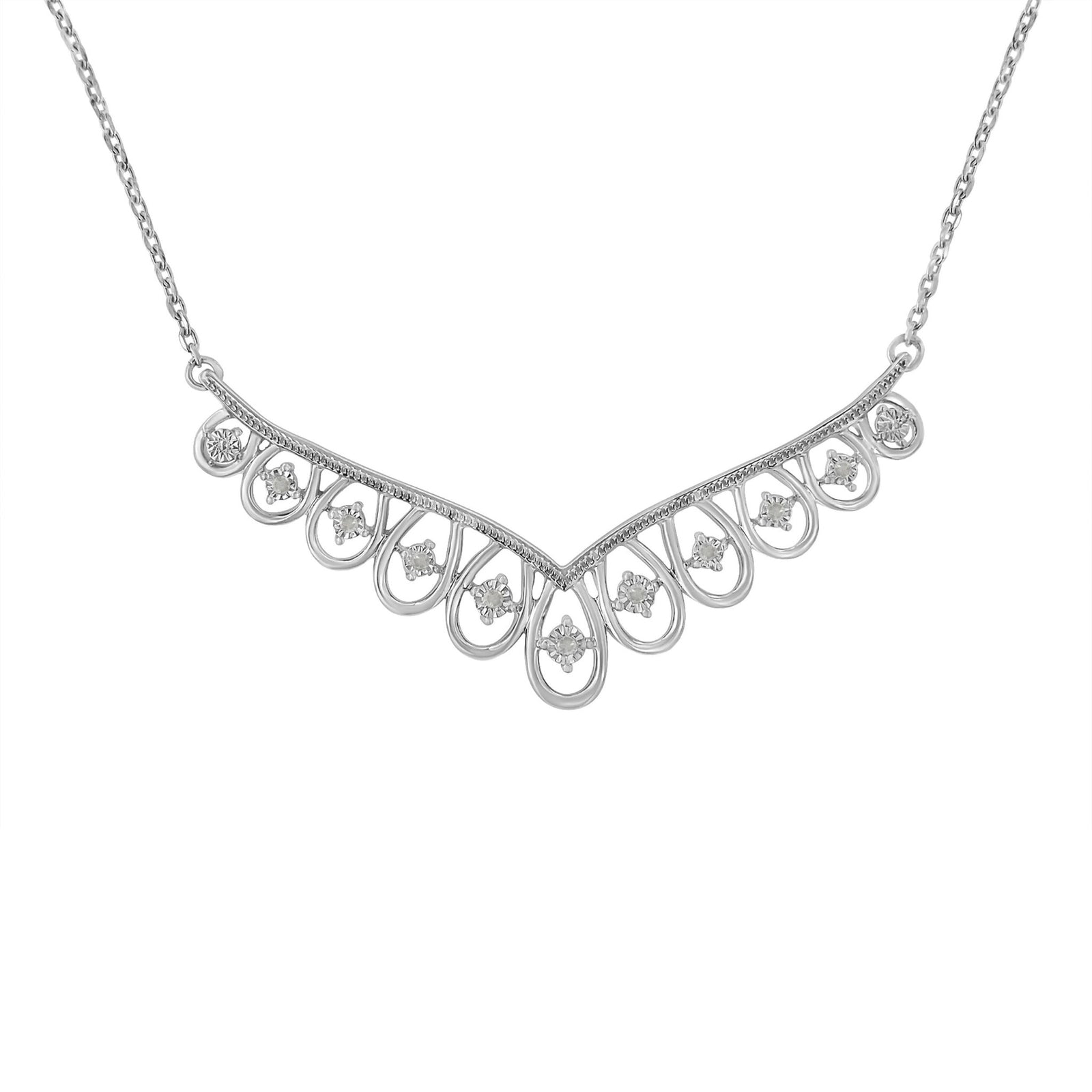 .925 Sterling Silver 1/10 cttw Miracle-Set Diamond Chandelier Style 18" Necklace (I-J Color, I3 Clarity) - LinkagejewelrydesignLinkagejewelrydesign