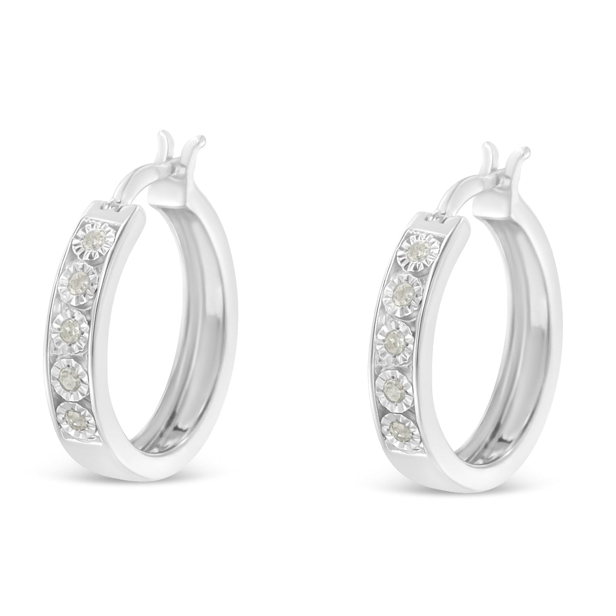 .925 Sterling Silver 1/10 Cttw Miracle Set Diamond Full Circle Hoop Earrings (I-J Color, I3 Clarity)  - LinkagejewelrydesignLinkagejewelrydesign