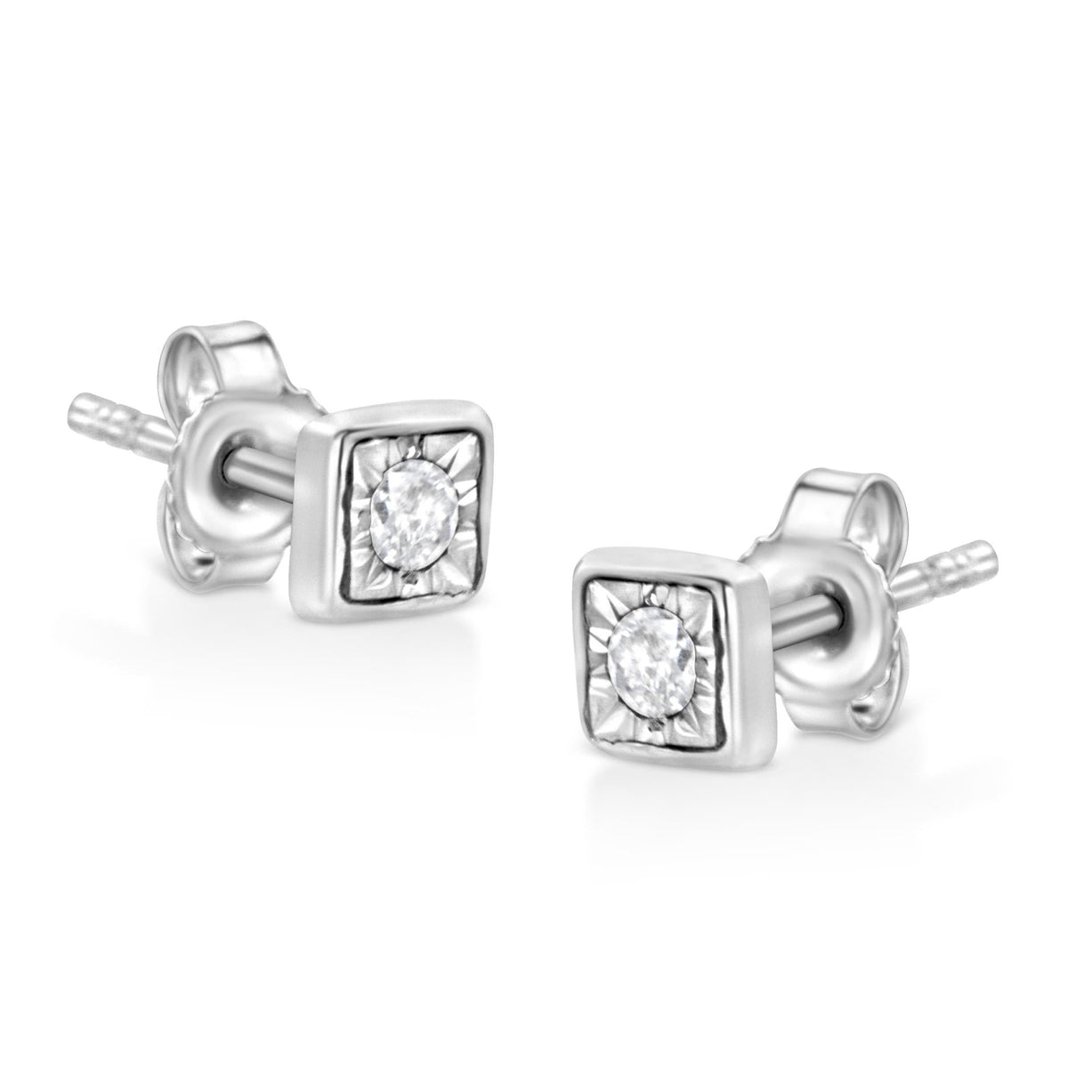 .925 Sterling Silver 1/10 Cttw Miracle-Set Diamond Heart Shape Stud Earrings (I-J Color, I2-I3 Clarity) - LinkagejewelrydesignLinkagejewelrydesign