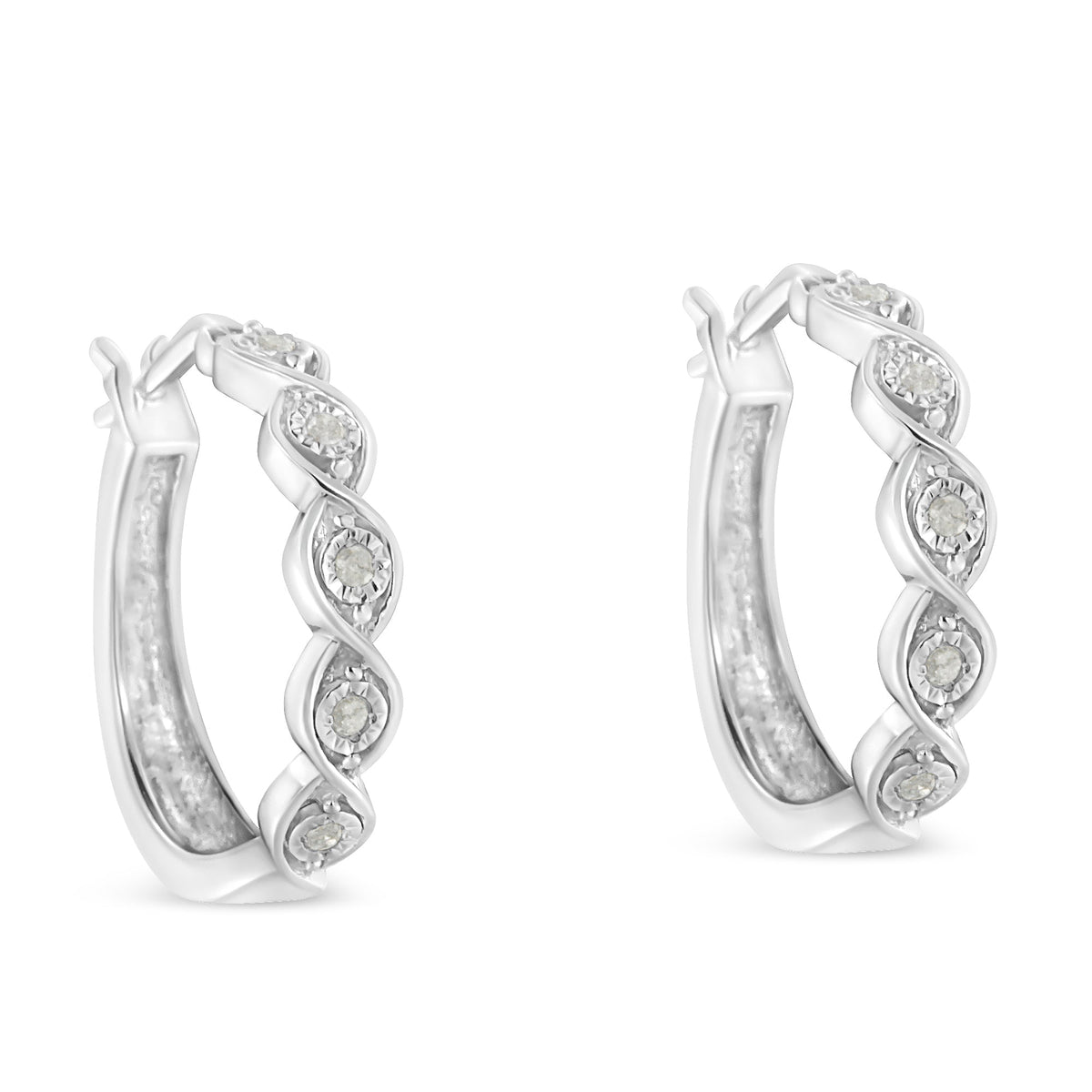 .925 Sterling Silver 1/10 Cttw Miracle-Set Diamond Infinity Swirl Hoop Earrings (I-J Color, I3 Clarity) - LinkagejewelrydesignLinkagejewelrydesign