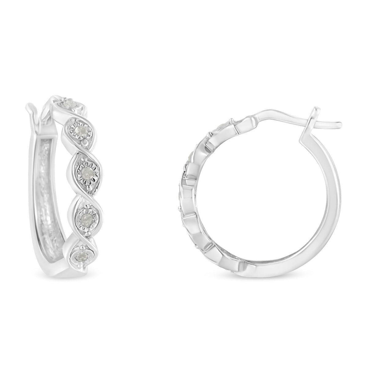 .925 Sterling Silver 1/10 Cttw Miracle-Set Diamond Infinity Swirl Hoop Earrings (I-J Color, I3 Clarity) - LinkagejewelrydesignLinkagejewelrydesign