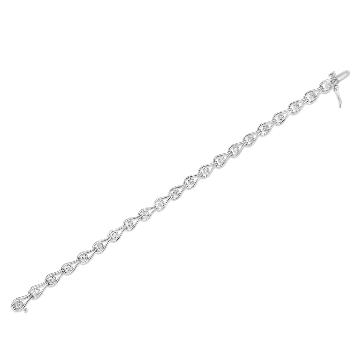 .925 Sterling Silver 1/10 Cttw Miracle-Set Diamond Pear Shape and Bezel Link Bracelet (I-J Color, I3 Clarity) - 7.25&quot; - LinkagejewelrydesignLinkagejewelrydesign