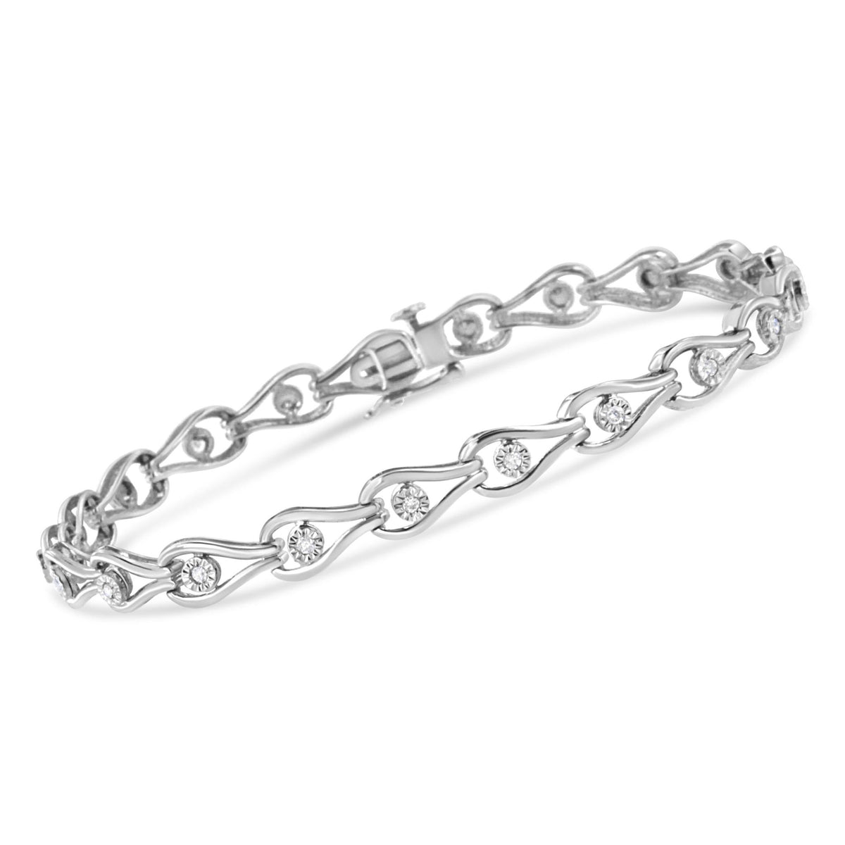 .925 Sterling Silver 1/10 Cttw Miracle-Set Diamond Pear Shape and Bezel Link Bracelet (I-J Color, I3 Clarity) - 7.25&quot; - LinkagejewelrydesignLinkagejewelrydesign