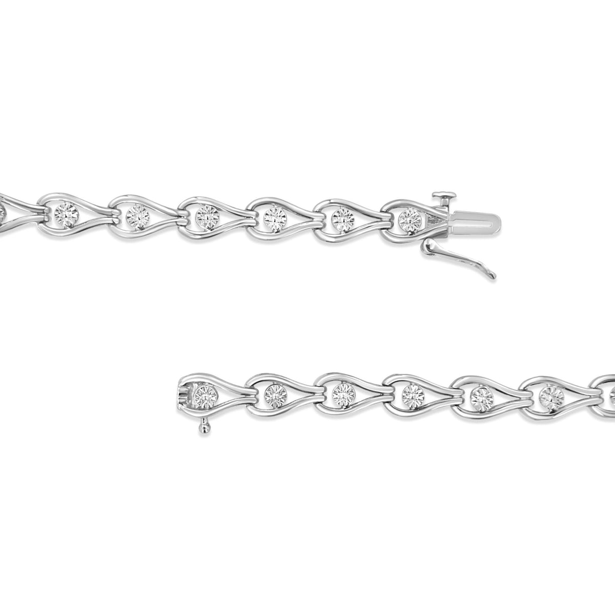 .925 Sterling Silver 1/10 Cttw Miracle-Set Diamond Pear Shape and Bezel Link Bracelet (I-J Color, I3 Clarity) - 7.25&quot; - LinkagejewelrydesignLinkagejewelrydesign