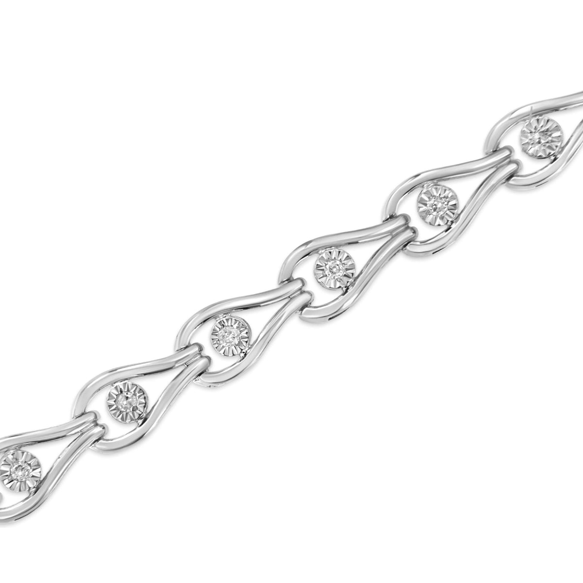 .925 Sterling Silver 1/10 Cttw Miracle-Set Diamond Pear Shape and Bezel Link Bracelet (I-J Color, I3 Clarity) - 7.25&quot; - LinkagejewelrydesignLinkagejewelrydesign