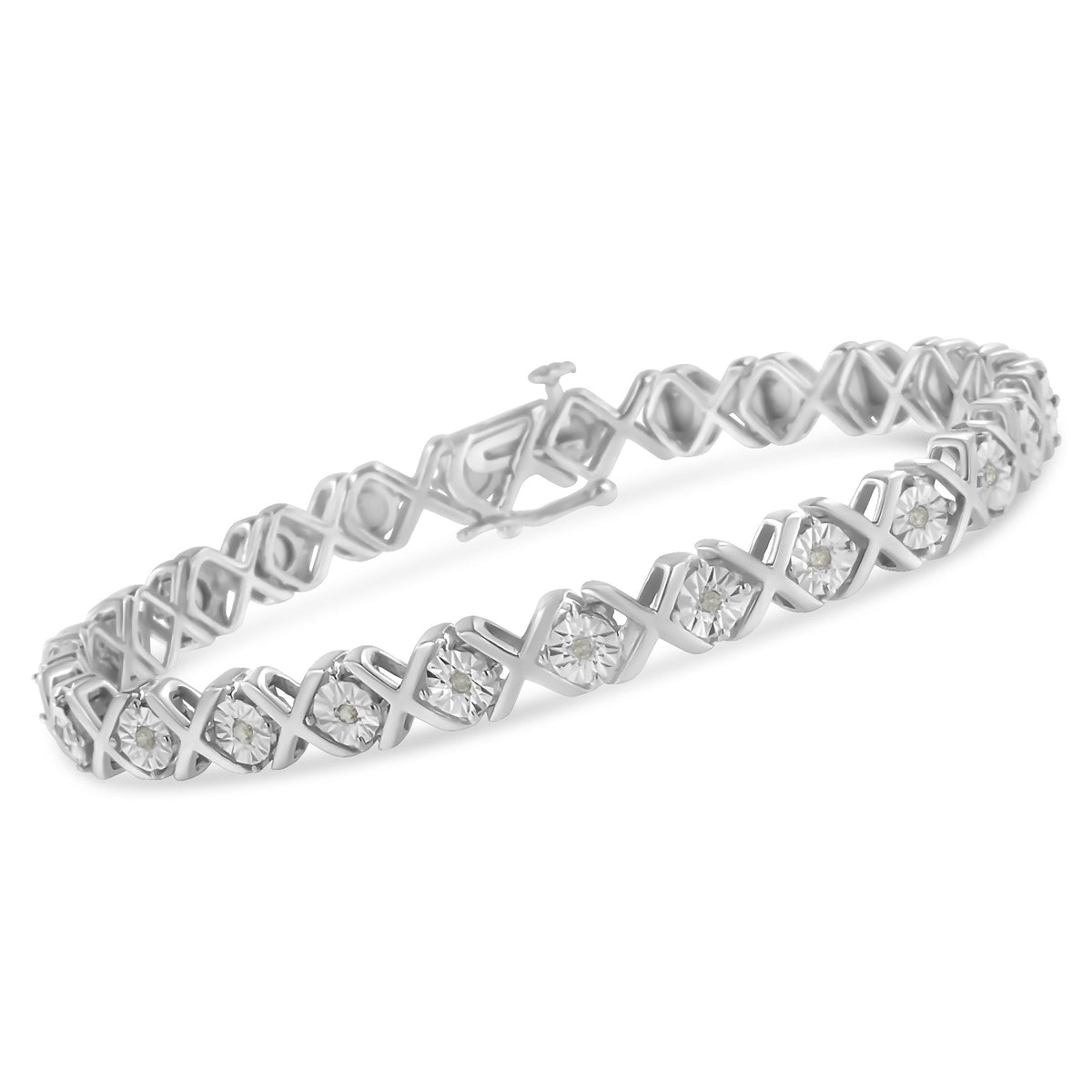 .925 Sterling Silver 1/10 cttw Miracle-Set Round-Cut Diamond &quot;X&quot; Link Tennis Bracelet (I-J color, I2-I3 clarity) - 7.25&quot; - LinkagejewelrydesignLinkagejewelrydesign