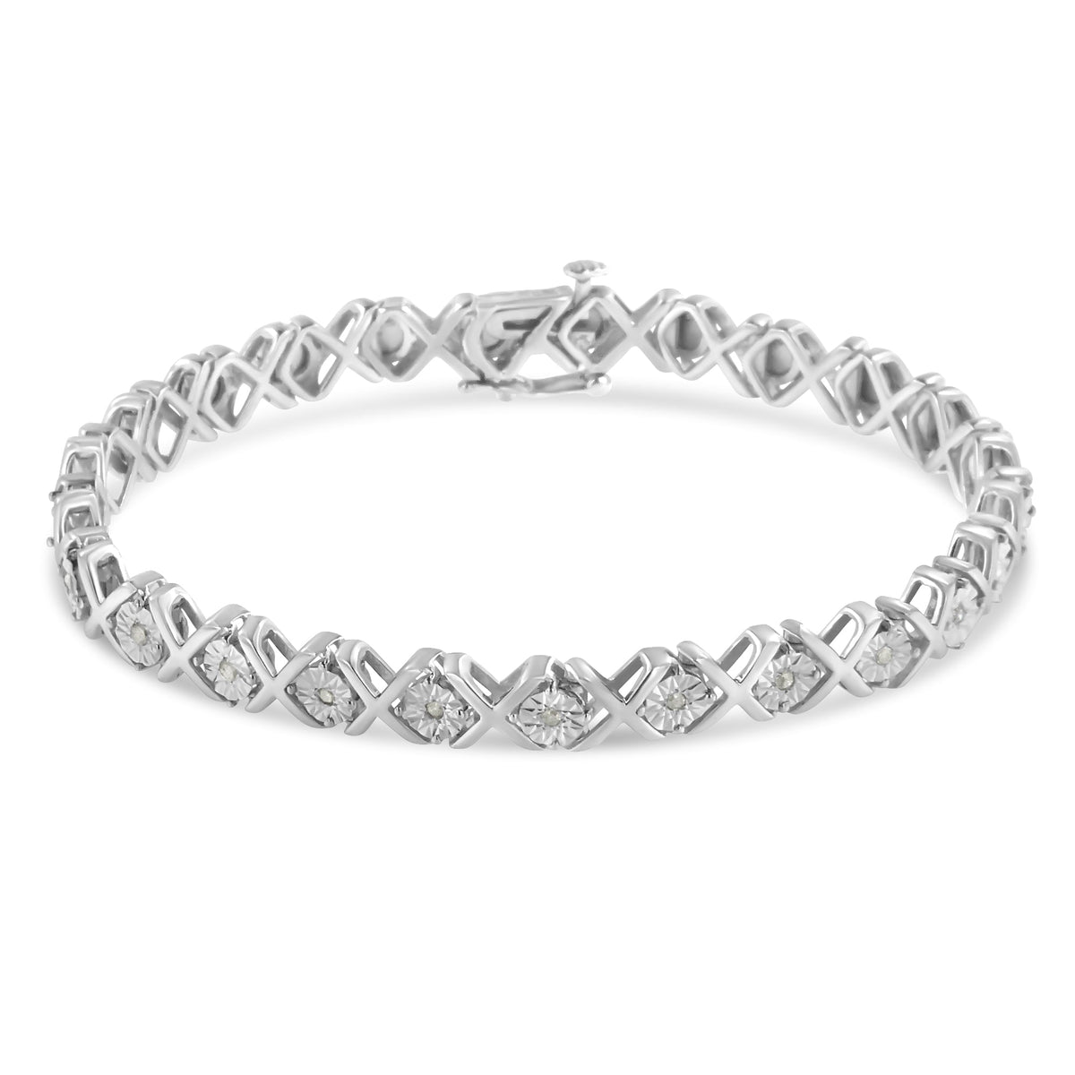 .925 Sterling Silver 1/10 cttw Miracle-Set Round-Cut Diamond &quot;X&quot; Link Tennis Bracelet (I-J color, I2-I3 clarity) - 7.25&quot; - LinkagejewelrydesignLinkagejewelrydesign