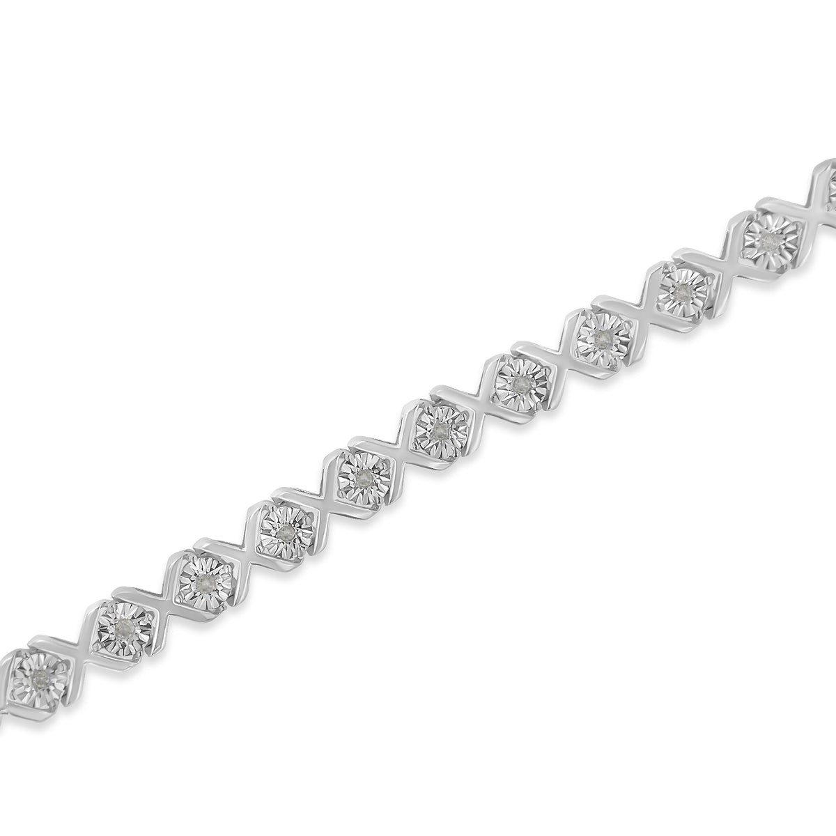 .925 Sterling Silver 1/10 cttw Miracle-Set Round-Cut Diamond &quot;X&quot; Link Tennis Bracelet (I-J color, I2-I3 clarity) - 7.25&quot; - LinkagejewelrydesignLinkagejewelrydesign