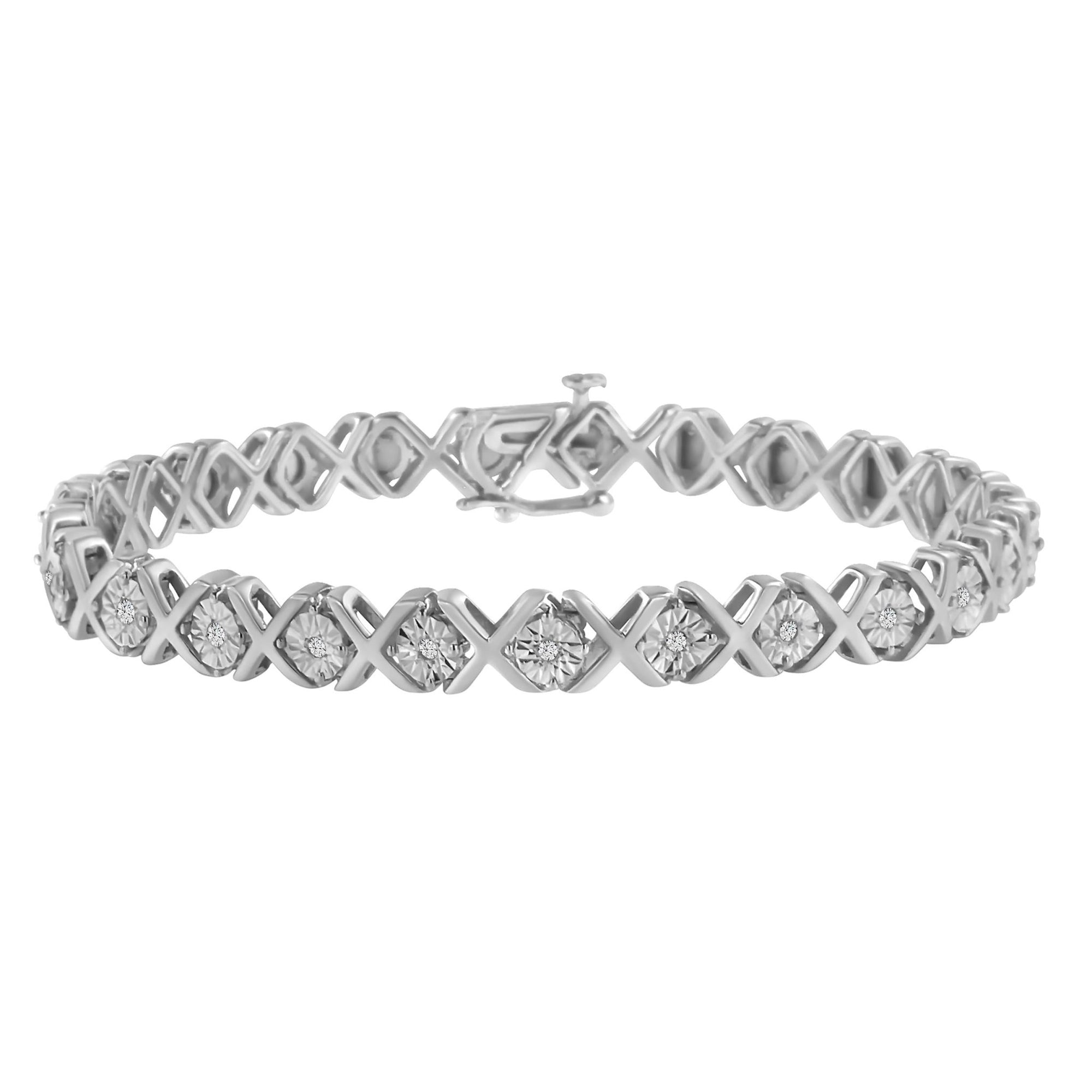 .925 Sterling Silver 1/10 cttw Miracle-Set Round-Cut Diamond "X" Link Tennis Bracelet (I-J color, I2-I3 clarity) - 7.25" - LinkagejewelrydesignLinkagejewelrydesign