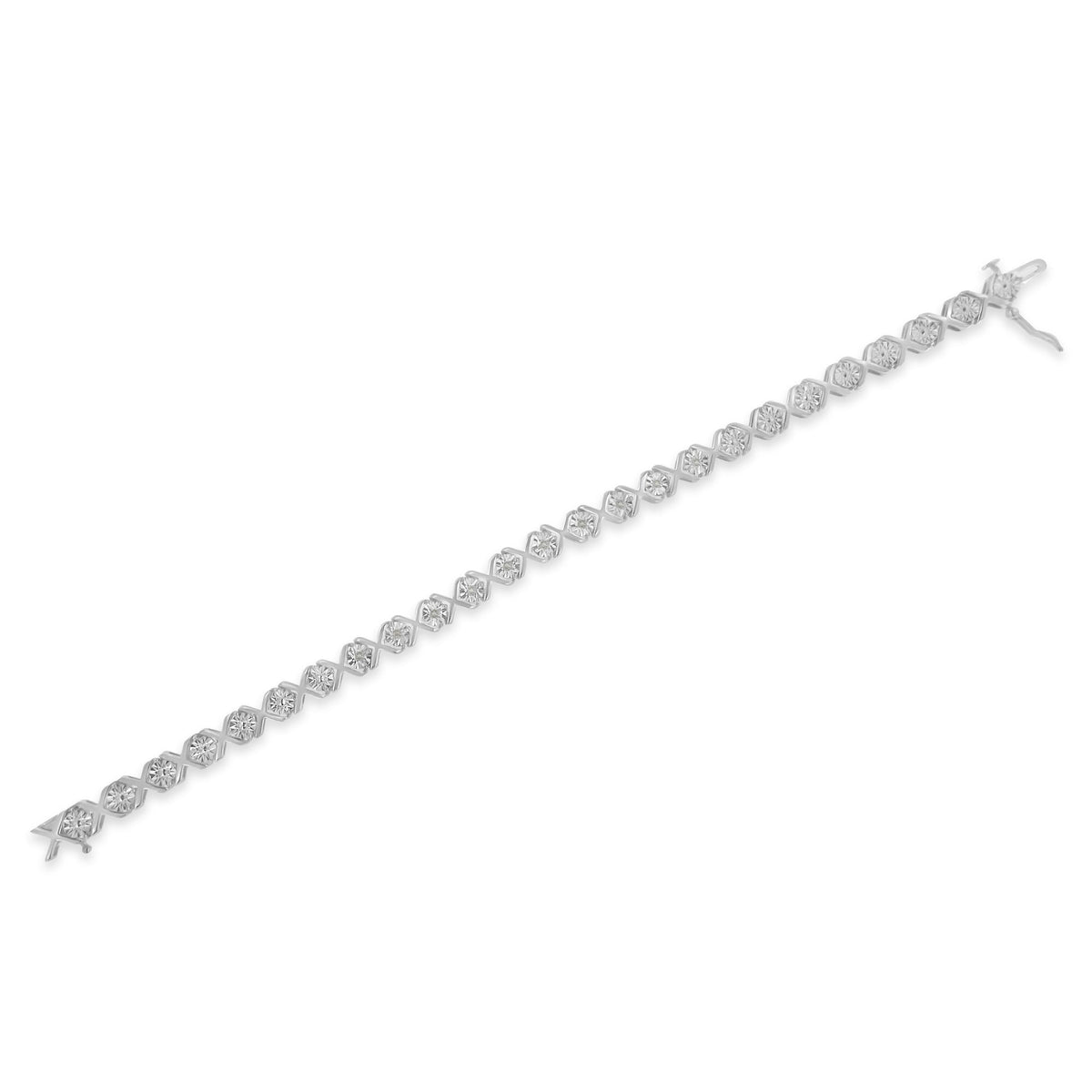 .925 Sterling Silver 1/10 cttw Miracle-Set Round-Cut Diamond &quot;X&quot; Link Tennis Bracelet (I-J color, I2-I3 clarity) - 7.25&quot; - LinkagejewelrydesignLinkagejewelrydesign