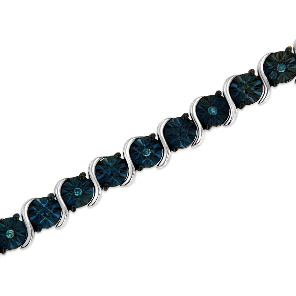 .925 Sterling Silver 1/10 Cttw Miracle-Set Treated Blue Color Diamond Miracle Plate &quot;S&quot; Link Tennis Bracelet (Blue Color, I2- I3 Clarity) - 7.25&quot; - LinkagejewelrydesignLinkagejewelrydesign