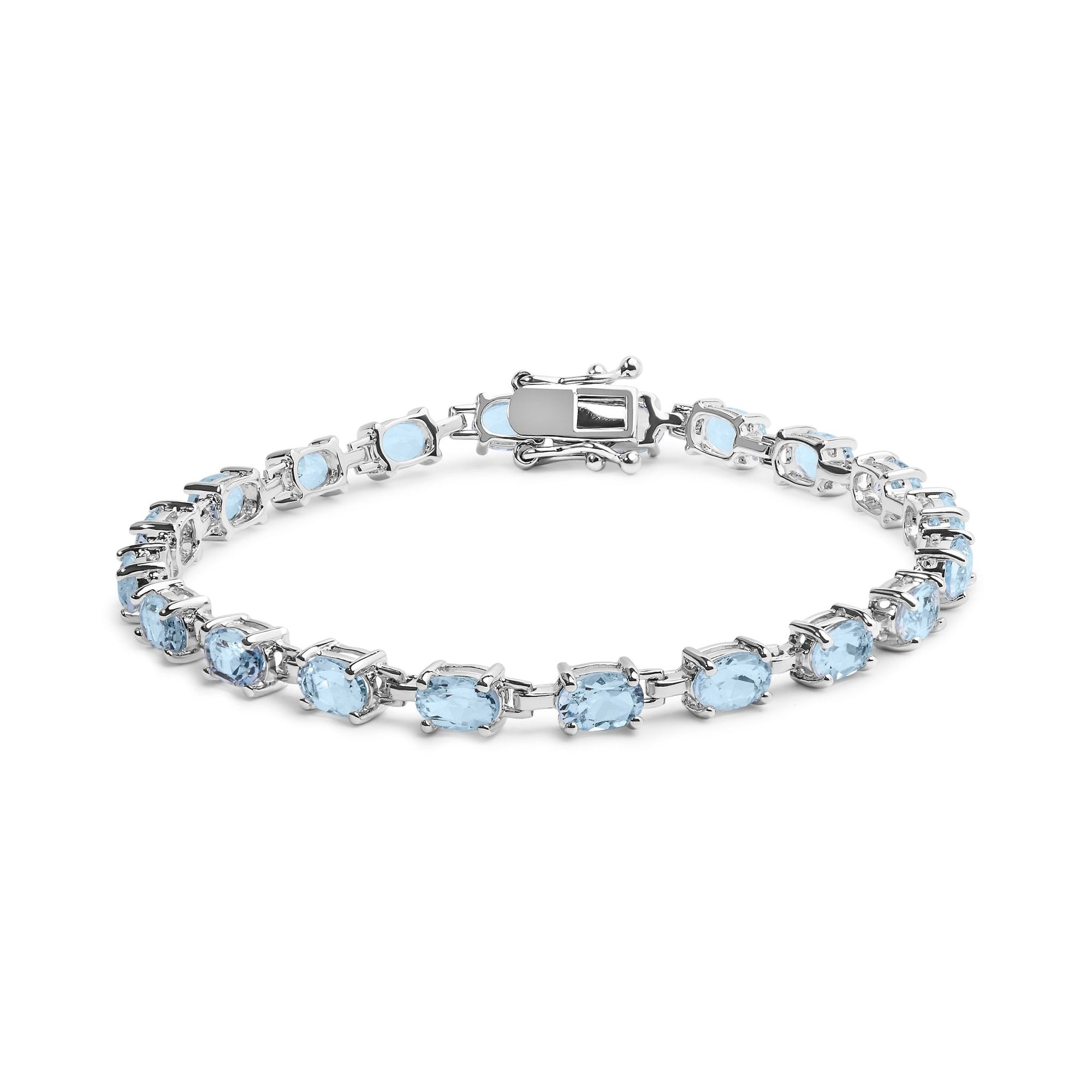 .925 Sterling Silver 11.0 Cttw Oval Shaped Created Light Blue Topaz Link Bracelet - 7 inch - LinkagejewelrydesignLinkagejewelrydesign