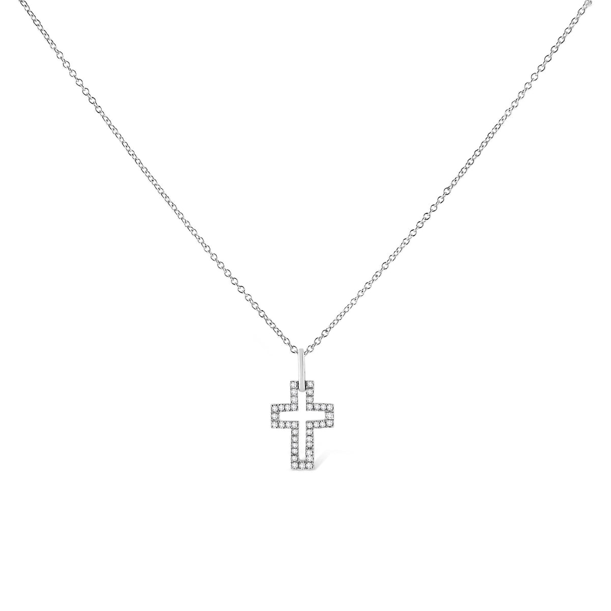 .925 Sterling Silver 1/10 cttw Pave-Set Round-Cut Diamond Open Cross 18&quot; Pendant Necklace (I-J Color, I1-2 Clarity) - LinkagejewelrydesignLinkagejewelrydesign