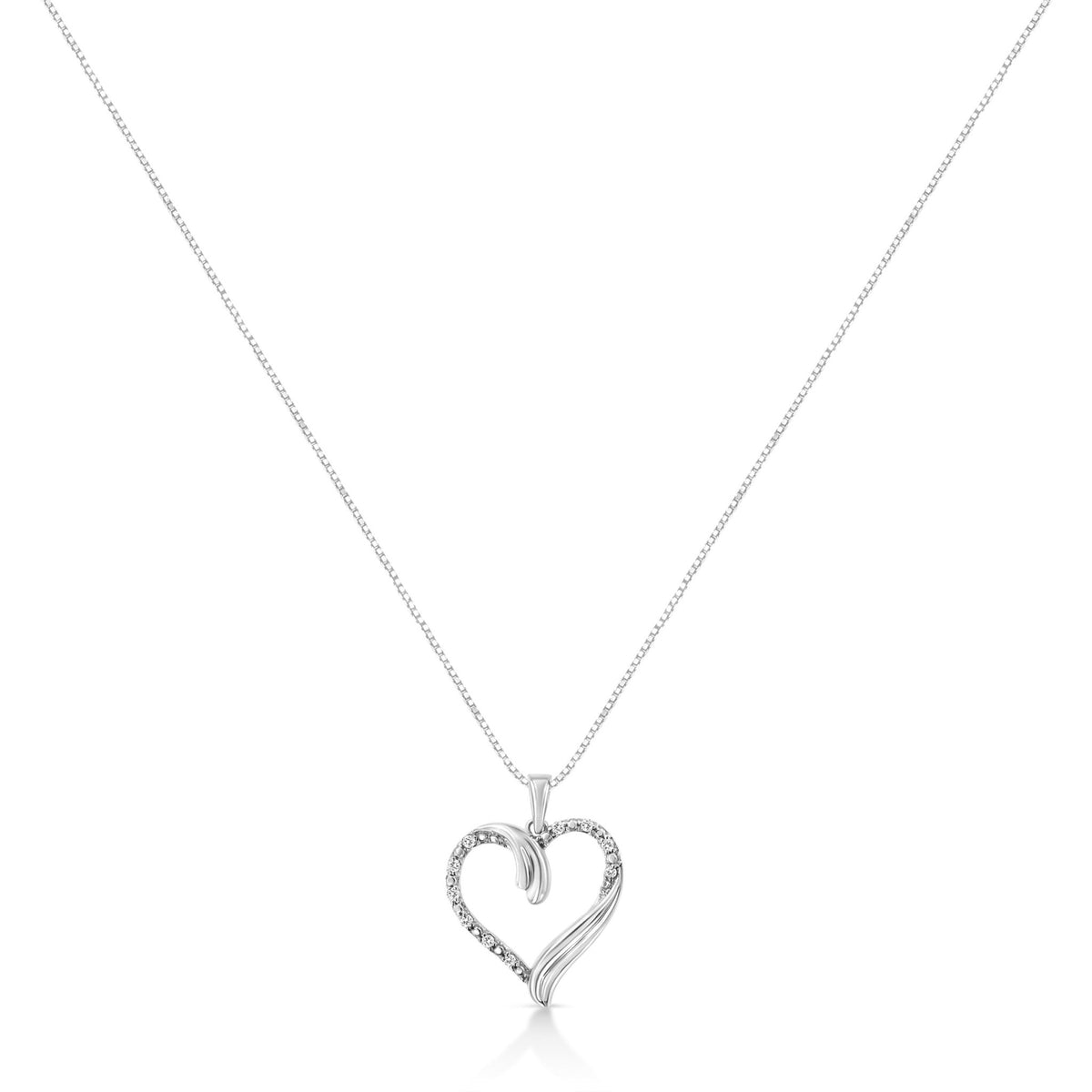 .925 Sterling Silver 1/10 Cttw Prong-Set Round Cut Diamond Open Heart 18&quot; Pendent Necklace (I-J Color, I2-I3 Clarity) - LinkagejewelrydesignLinkagejewelrydesign