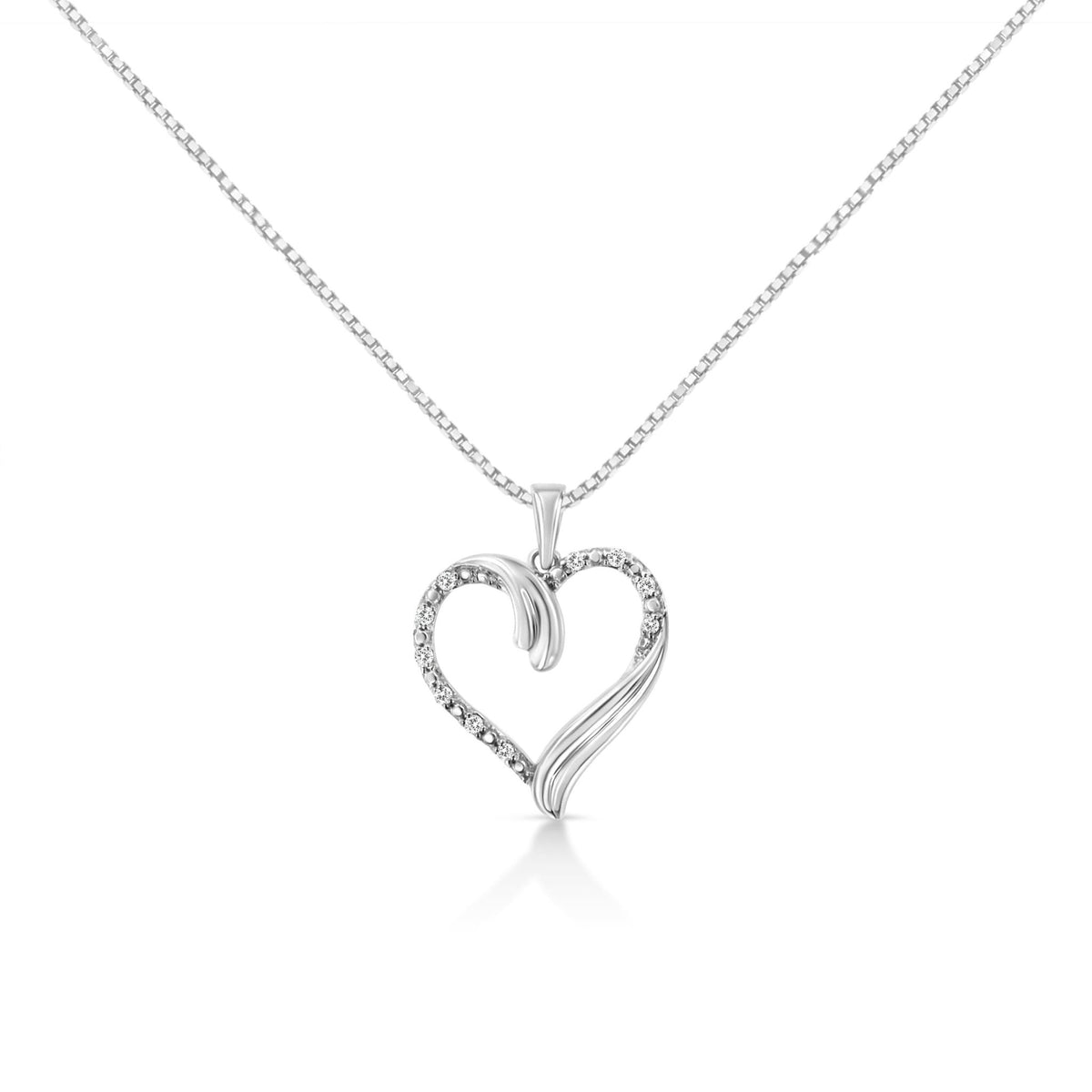 .925 Sterling Silver 1/10 Cttw Prong-Set Round Cut Diamond Open Heart 18&quot; Pendent Necklace (I-J Color, I2-I3 Clarity) - LinkagejewelrydesignLinkagejewelrydesign