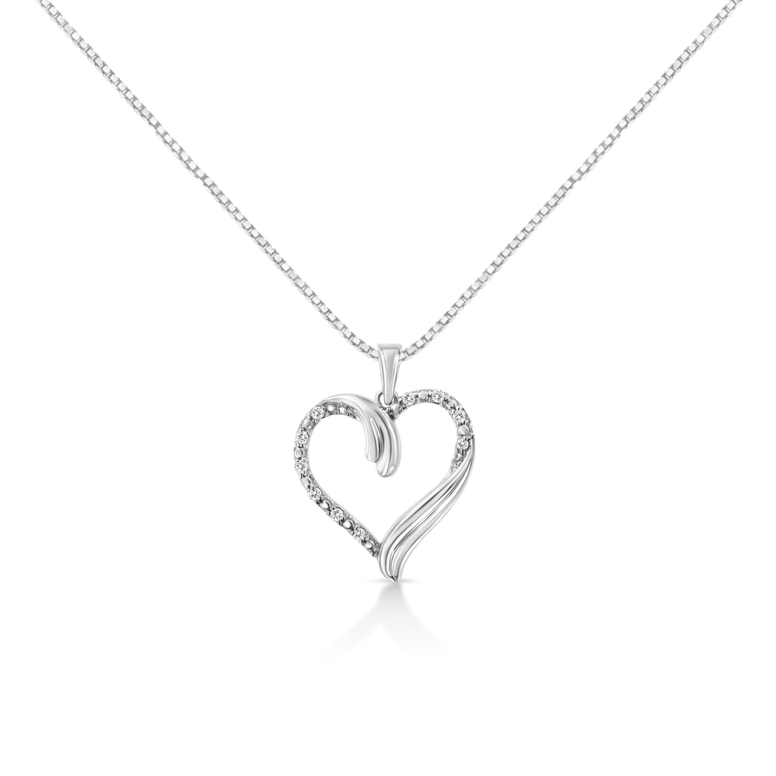 .925 Sterling Silver 1/10 Cttw Prong-Set Round Cut Diamond Open Heart 18" Pendent Necklace (I-J Color, I2-I3 Clarity) - LinkagejewelrydesignLinkagejewelrydesign