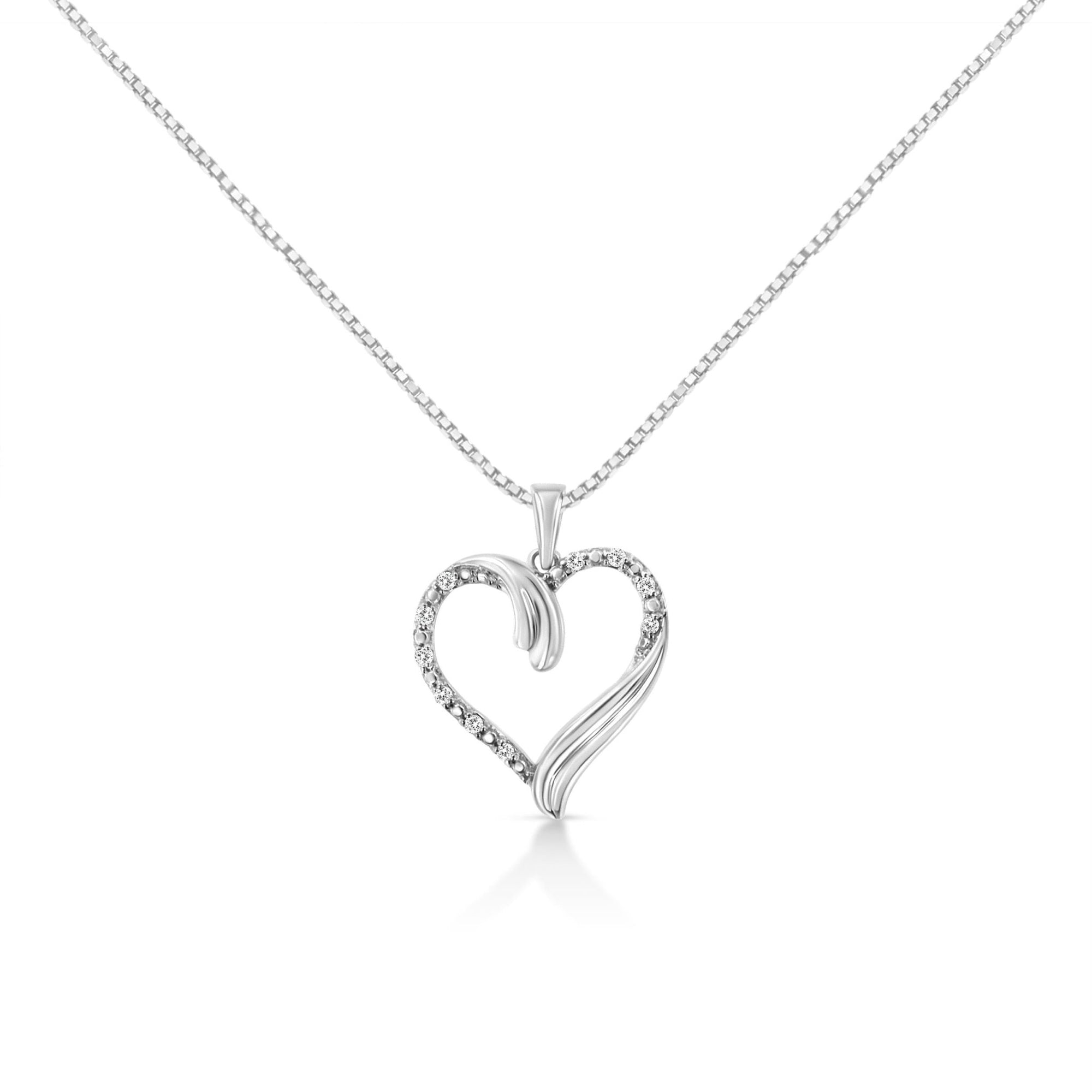 .925 Sterling Silver 1/10 Cttw Prong-Set Round Cut Diamond Open Heart 18" Pendent Necklace (I-J Color, I2-I3 Clarity) - LinkagejewelrydesignLinkagejewelrydesign