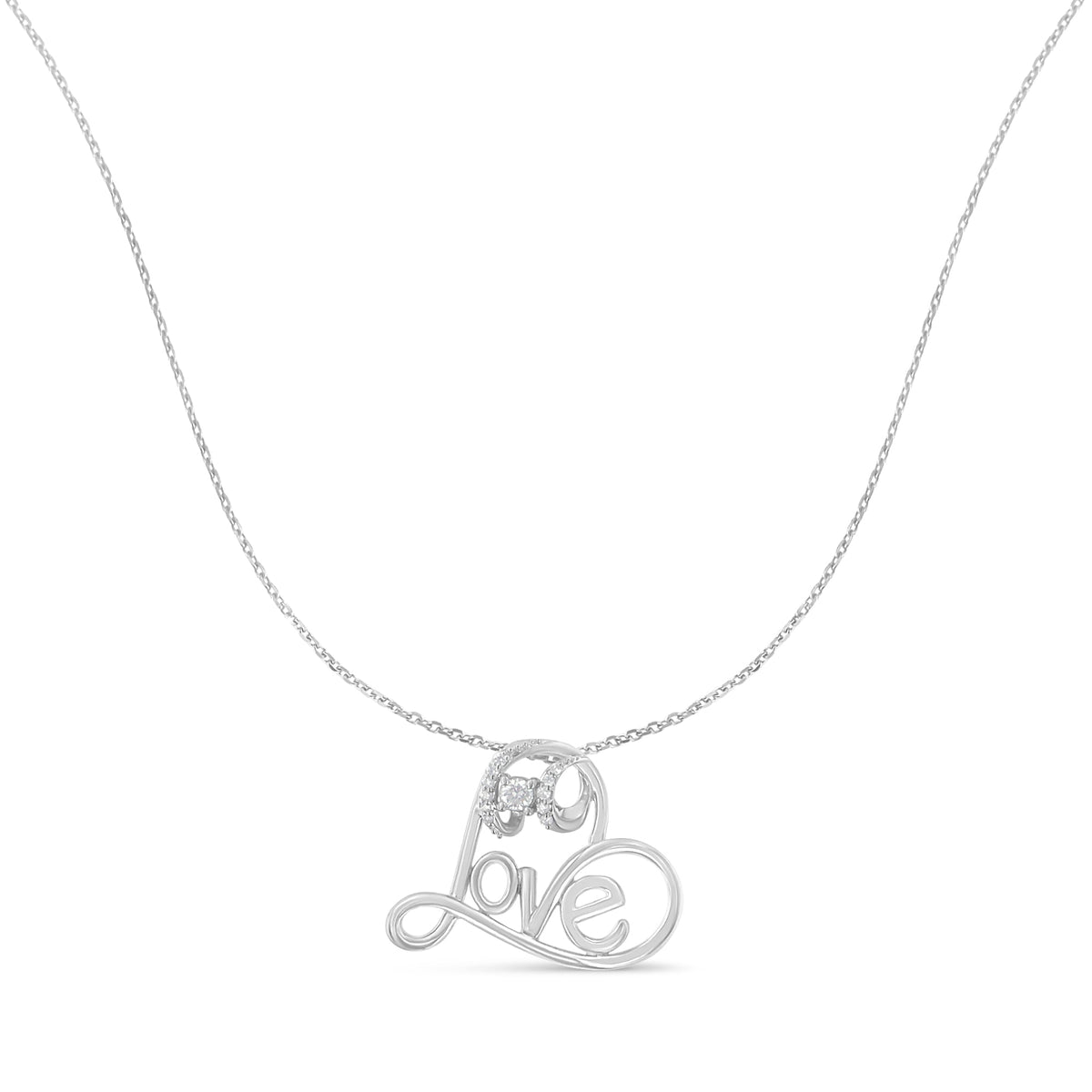 .925 Sterling Silver 1/10 Cttw Round Brilliant-Cut Diamond Accented Open Heart with Love 18&quot; Pendant Necklace (H-I Color, I1-I2 Clarity) - LinkagejewelrydesignLinkagejewelrydesign