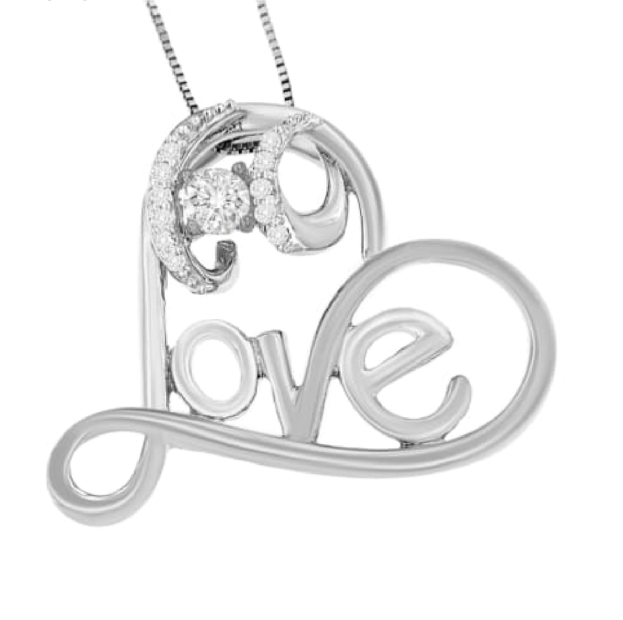 .925 Sterling Silver 1/10 Cttw Round Brilliant-Cut Diamond Accented Open Heart with Love 18" Pendant Necklace (H-I Color, I1-I2 Clarity) - LinkagejewelrydesignLinkagejewelrydesign