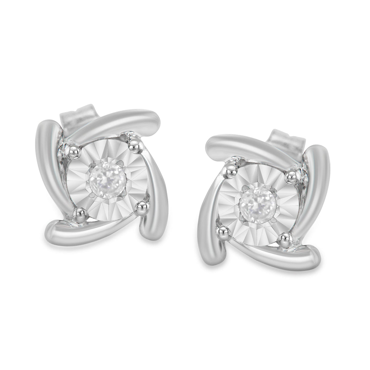 .925 Sterling Silver 1/10 Cttw Round Brilliant-Cut Near Colorless Diamond Miracle-Set Square Pinwheel Stud Earrings (I-J Color, I3 Clarity) - LinkagejewelrydesignLinkagejewelrydesign