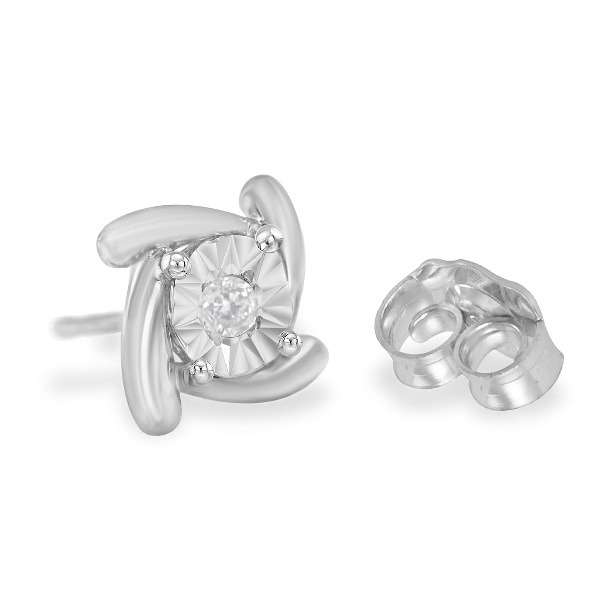 .925 Sterling Silver 1/10 Cttw Round Brilliant-Cut Near Colorless Diamond Miracle-Set Square Pinwheel Stud Earrings (I-J Color, I3 Clarity) - LinkagejewelrydesignLinkagejewelrydesign