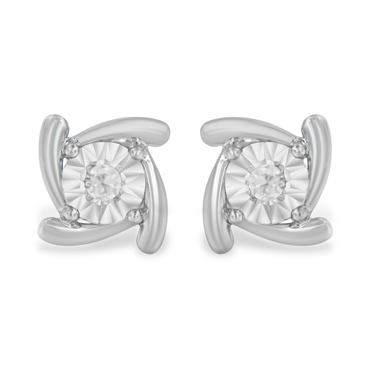 .925 Sterling Silver 1/10 Cttw Round Brilliant-Cut Near Colorless Diamond Miracle-Set Square Pinwheel Stud Earrings (I-J Color, I3 Clarity) - LinkagejewelrydesignLinkagejewelrydesign