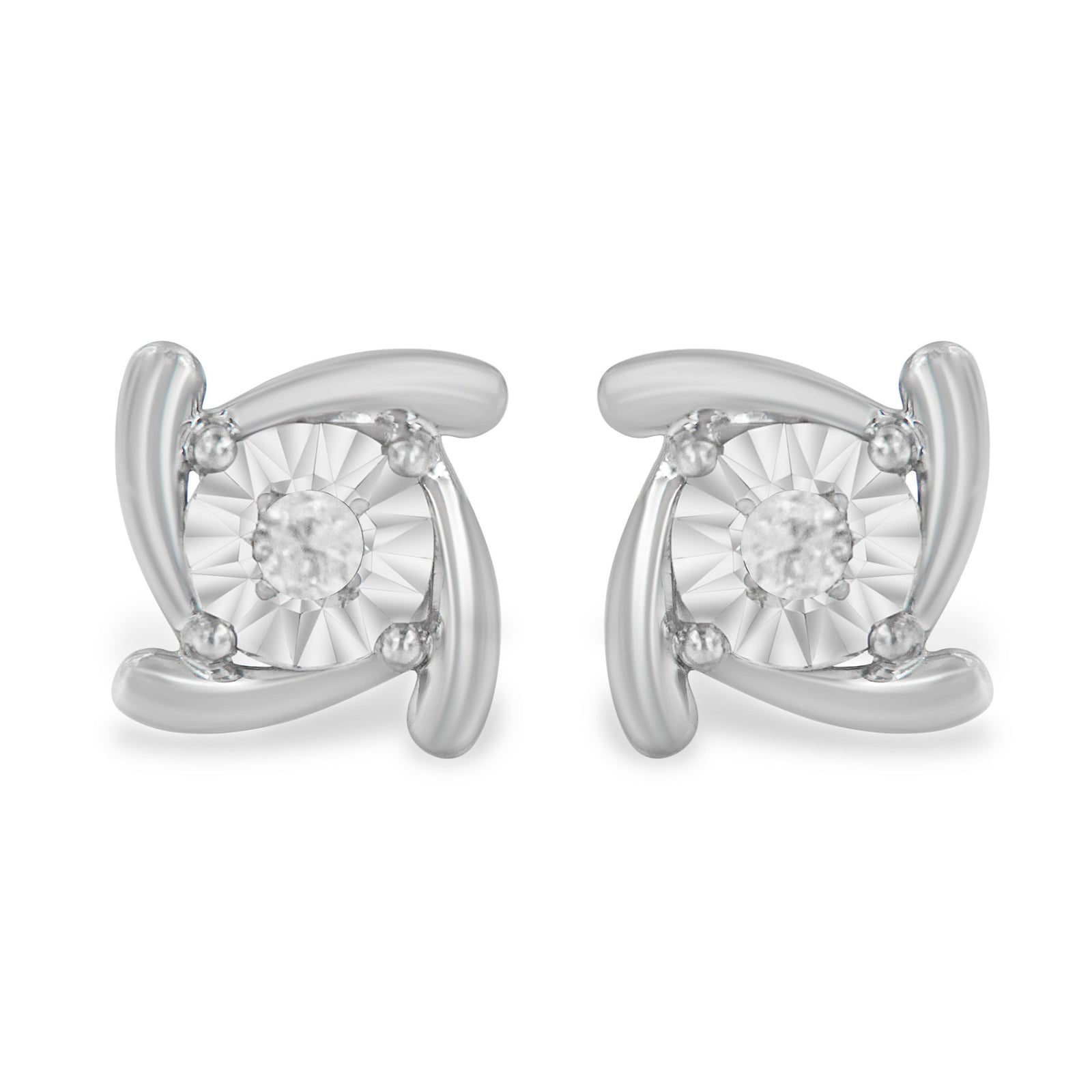.925 Sterling Silver 1/10 Cttw Round Brilliant-Cut Near Colorless Diamond Miracle-Set Square Pinwheel Stud Earrings (I-J Color, I3 Clarity) - LinkagejewelrydesignLinkagejewelrydesign