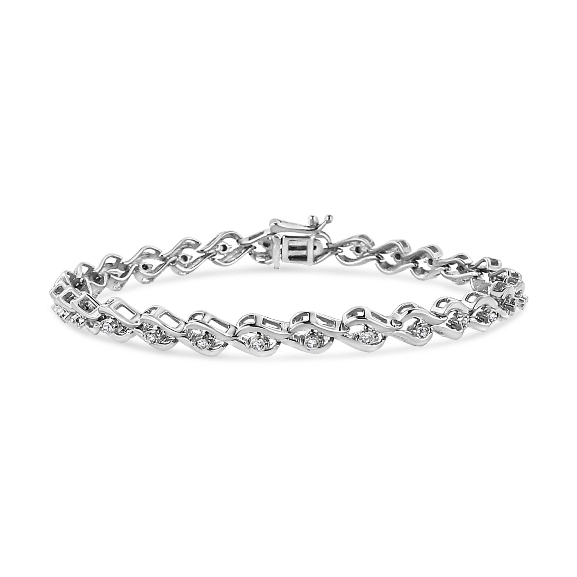 .925 Sterling Silver 1/10 Cttw Round-Cut Diamond Link Bracelet (I-J Color, I3 Promo Clarity) - 7.25" - LinkagejewelrydesignLinkagejewelrydesign