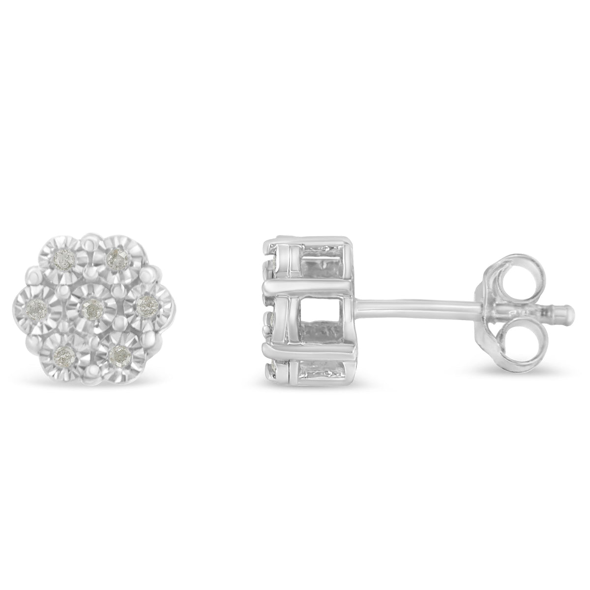 .925 Sterling Silver 1/10 Cttw Round-Cut Diamond Miracle-Set Floral Cluster Button Stud Earrings (I-J Color, I2-I3 Clarity) - LinkagejewelrydesignLinkagejewelrydesign