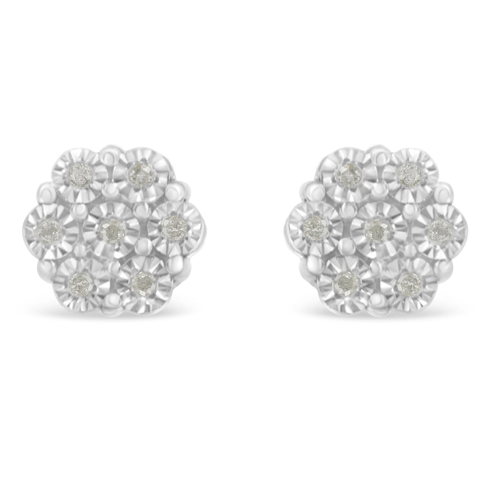 .925 Sterling Silver 1/10 Cttw Round-Cut Diamond Miracle-Set Floral Cluster Button Stud Earrings (I-J Color, I2-I3 Clarity) - LinkagejewelrydesignLinkagejewelrydesign