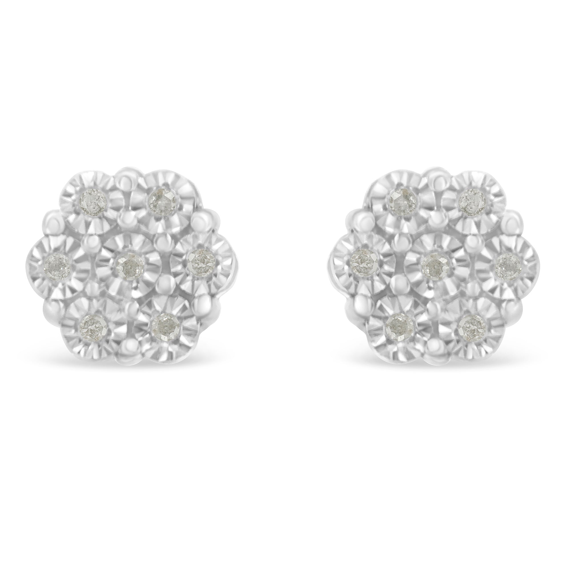 .925 Sterling Silver 1/10 Cttw Round-Cut Diamond Miracle-Set Floral Cluster Button Stud Earrings (I-J Color, I2-I3 Clarity) - LinkagejewelrydesignLinkagejewelrydesign
