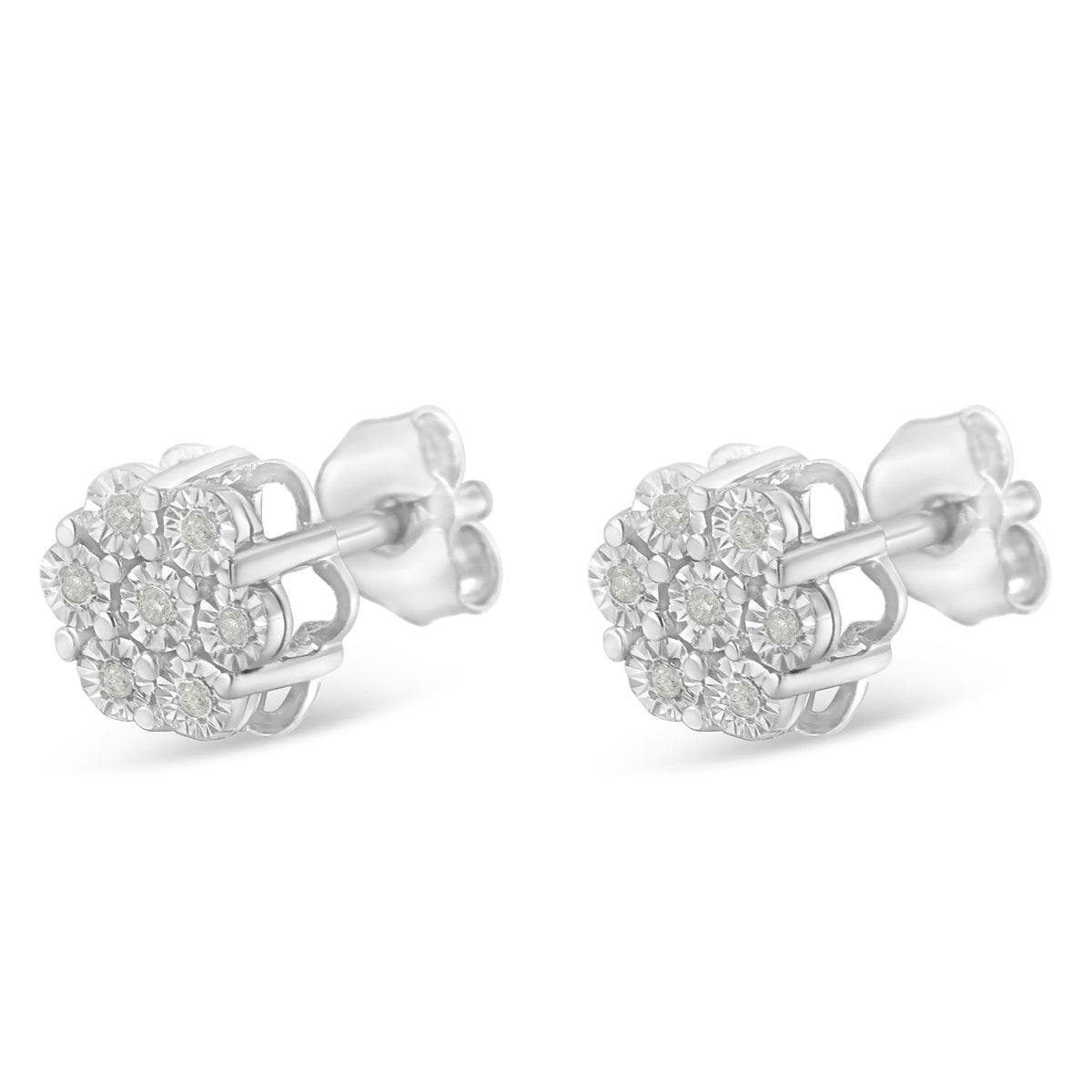 .925 Sterling Silver 1/10 Cttw Round-Cut Diamond Miracle-Set Floral Cluster Button Stud Earrings (I-J Color, I2-I3 Clarity) - LinkagejewelrydesignLinkagejewelrydesign