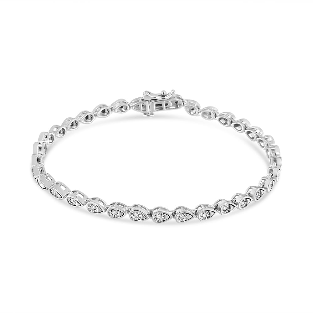 .925 Sterling Silver 1/10 Cttw Round-Cut Diamond Pear Link 7.25&quot; Bracelet (I-J Color, I2-I3 Clarity) - LinkagejewelrydesignLinkagejewelrydesign